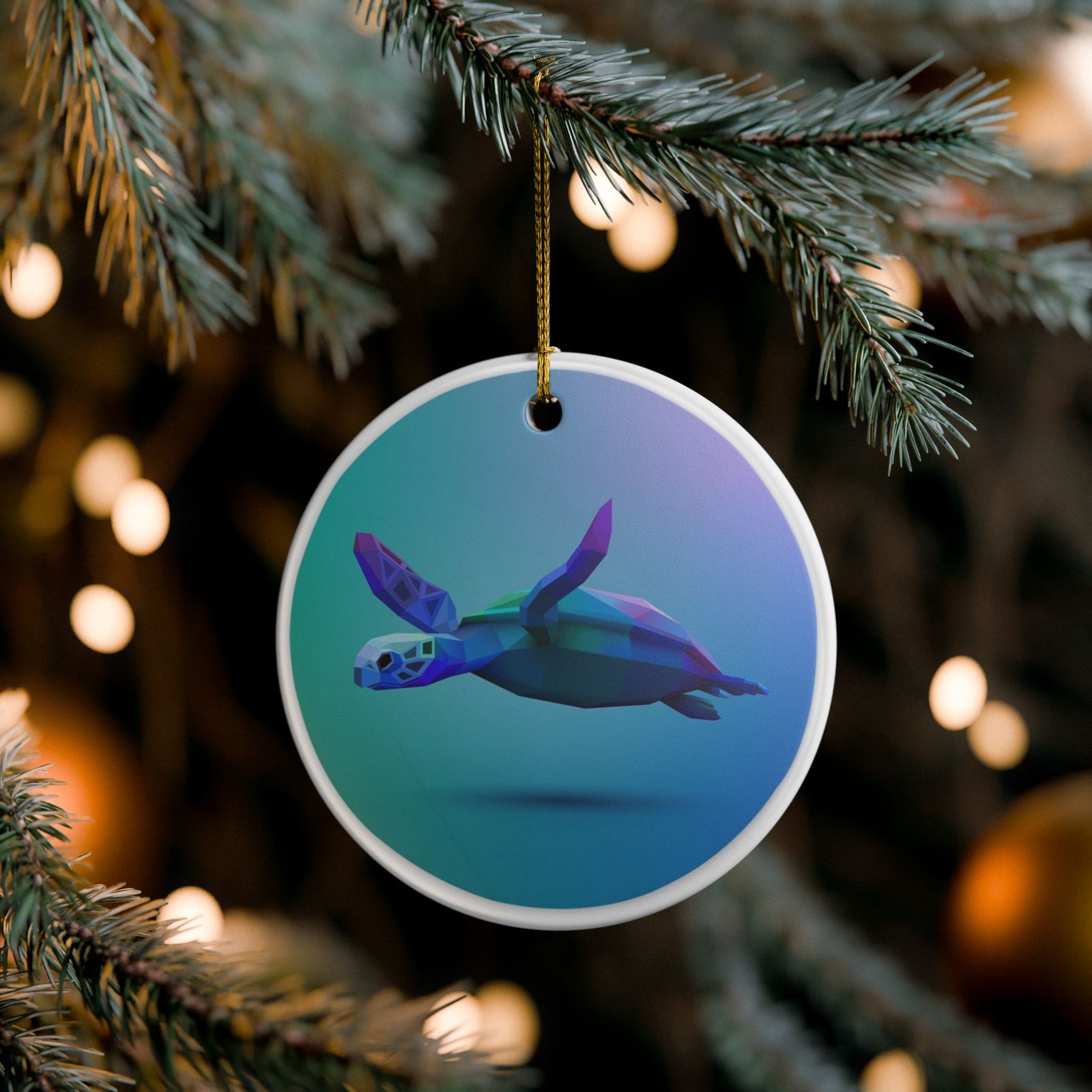 Low Poly Sea Turtle Ceramic Ornament - Coastal Decoration
