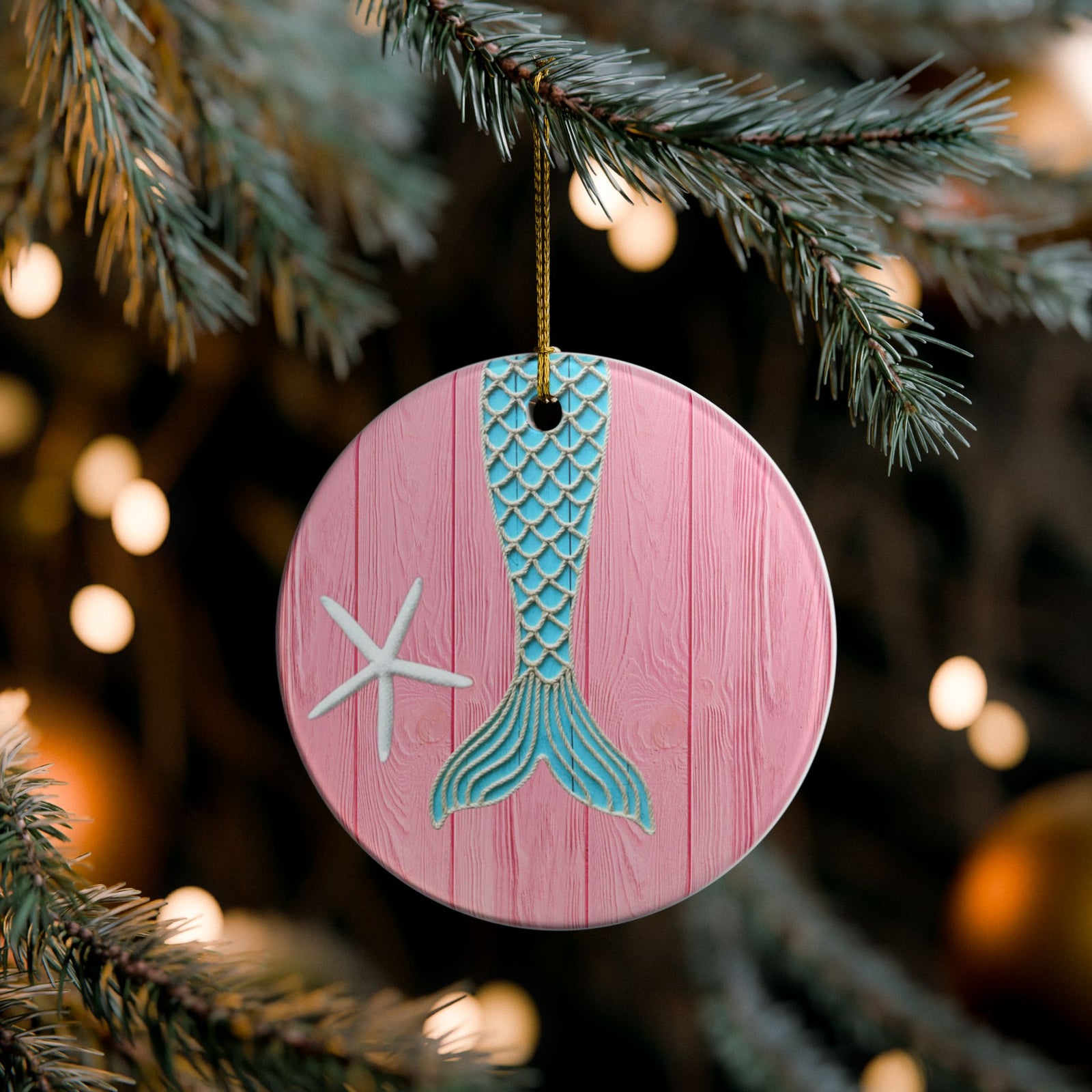 Mermaid Tail Ceramic Ornament - Coastal Holiday Decoration