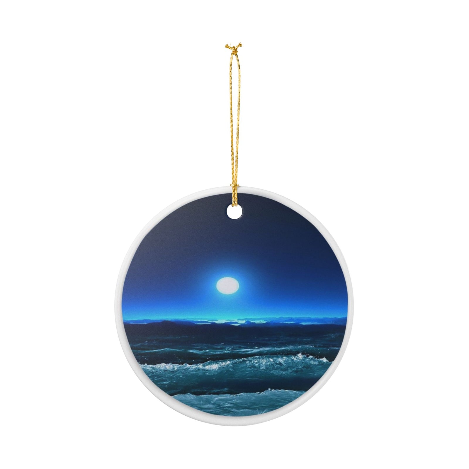 Moonlit Waves Ceramic Ornament - Coastal Holiday Decoration