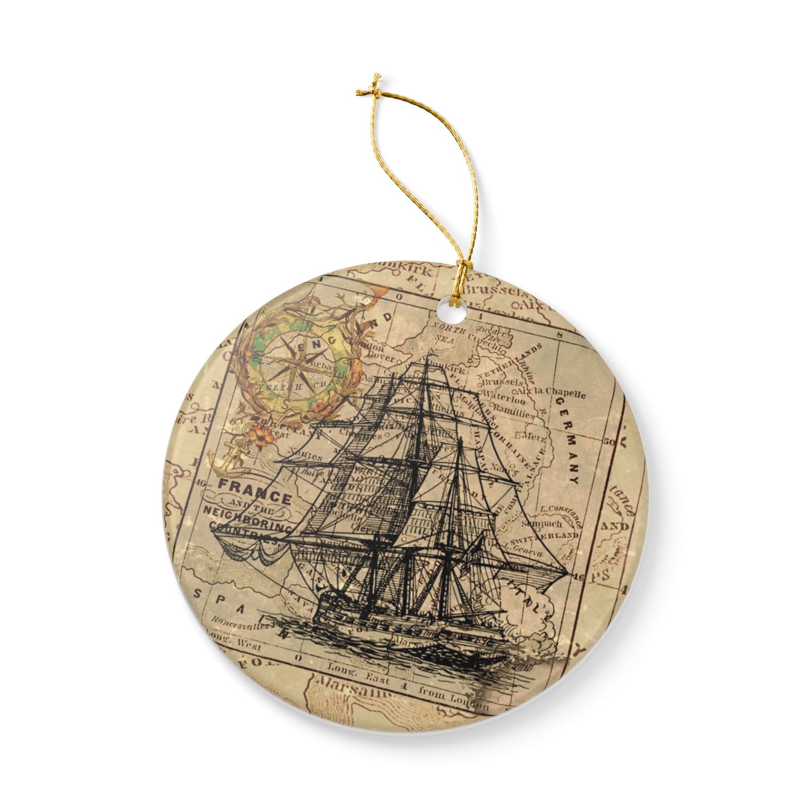 Nautical Cartography of France Ceramic Ornament - Coastal Decoration