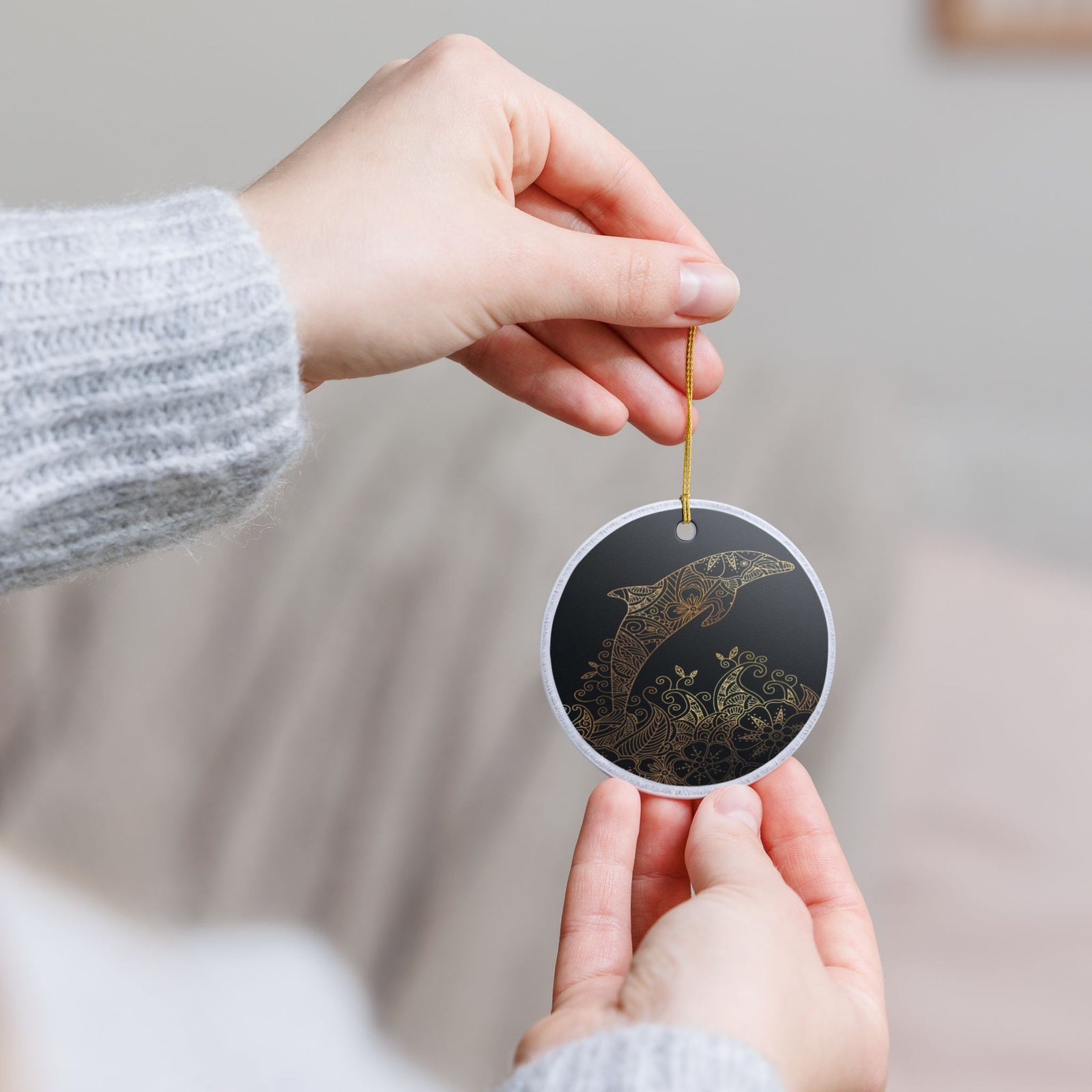 The Golden Dolphin Ceramic Ornament - Coastal Holiday Decoration