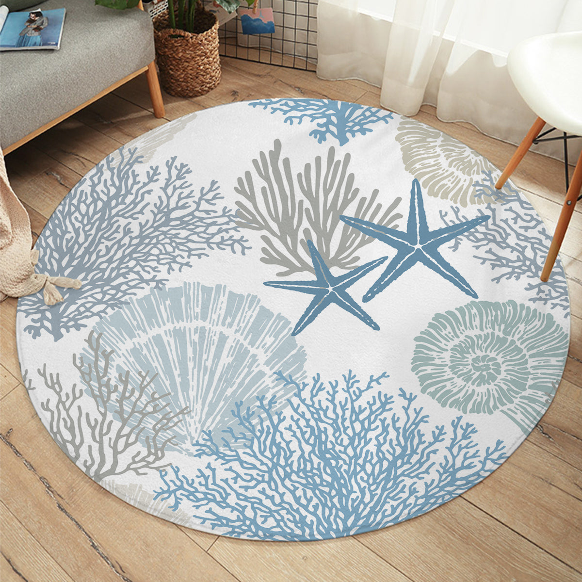 Coastal Coral Round Area Rug