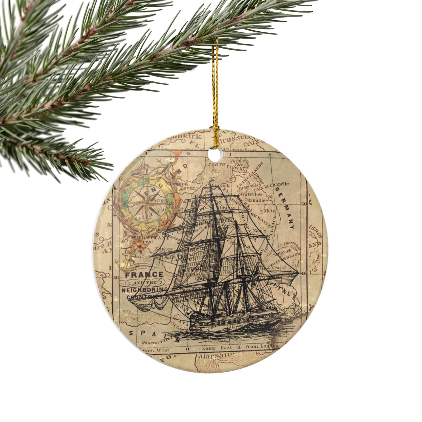 Nautical Cartography of France Ceramic Ornament - Coastal Decoration