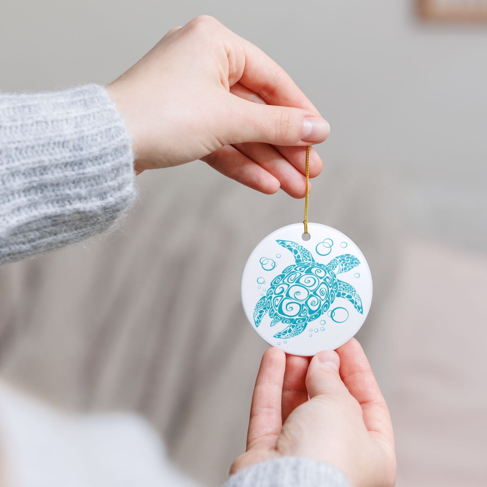 Blue Turtle Ceramic Ornament - Coastal Holiday Decoration