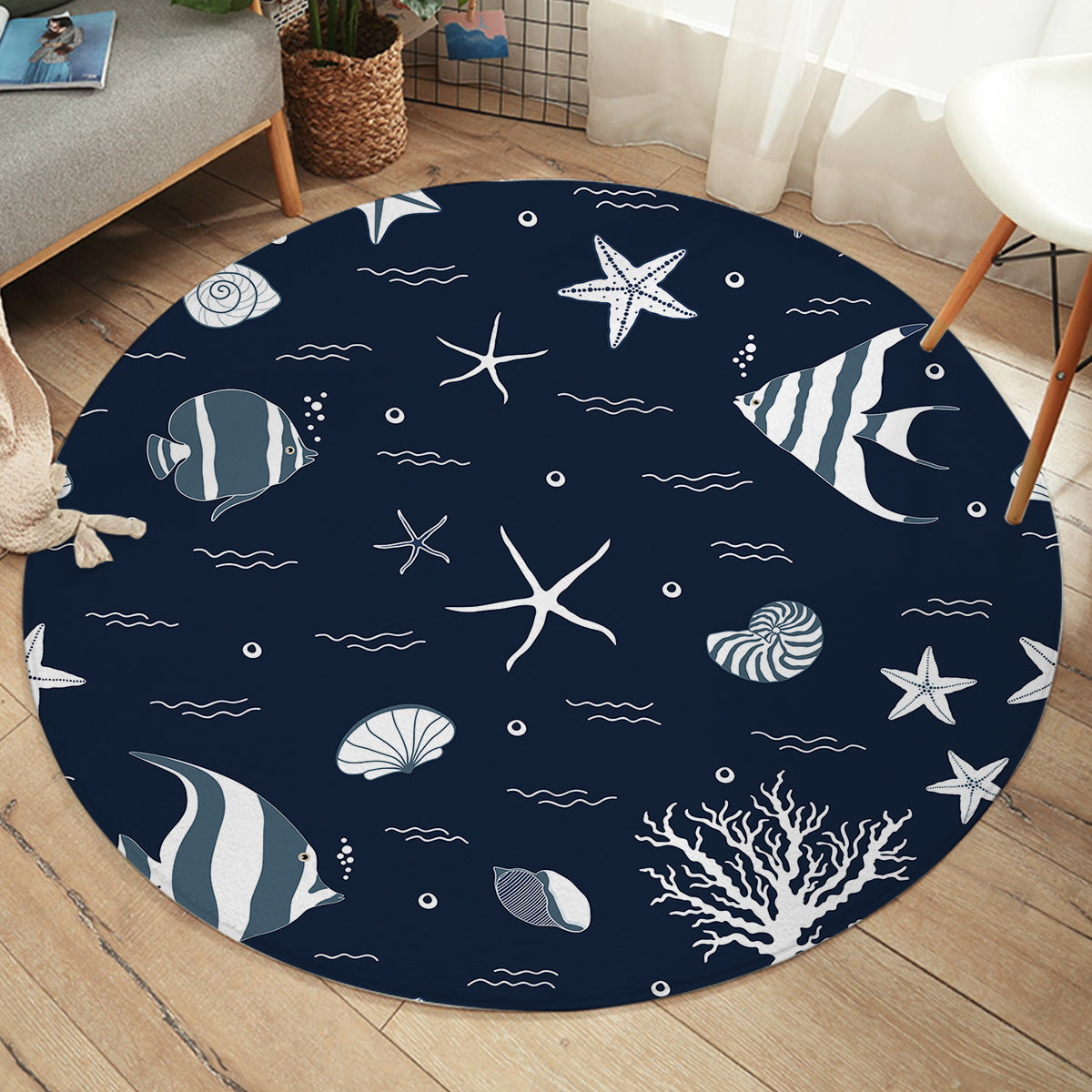 Blue Ocean Round Area Rug