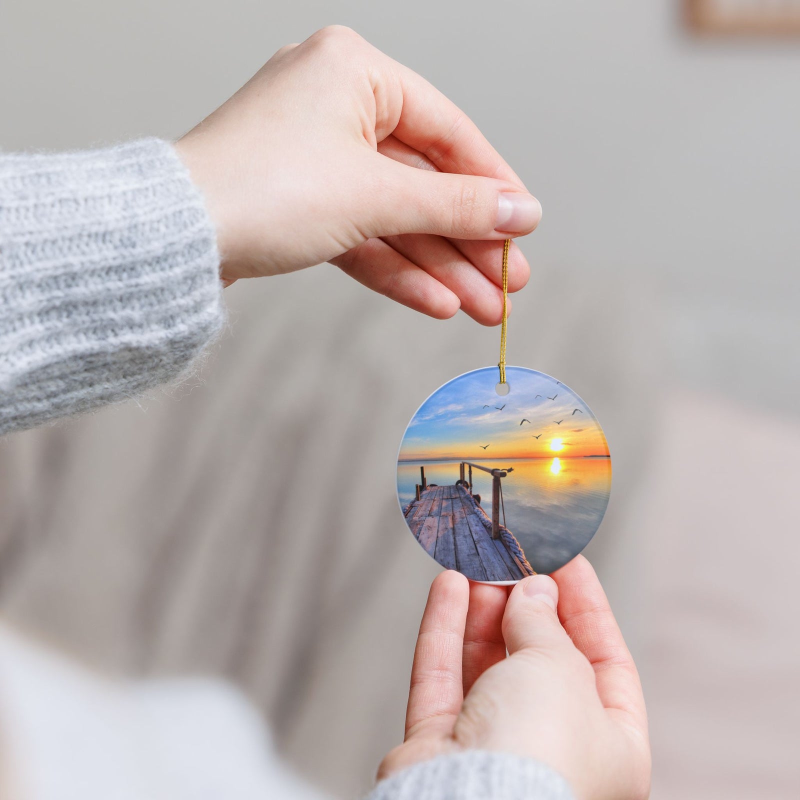 Sunrise Jetty Ceramic Ornament - Coastal Holiday Decoration