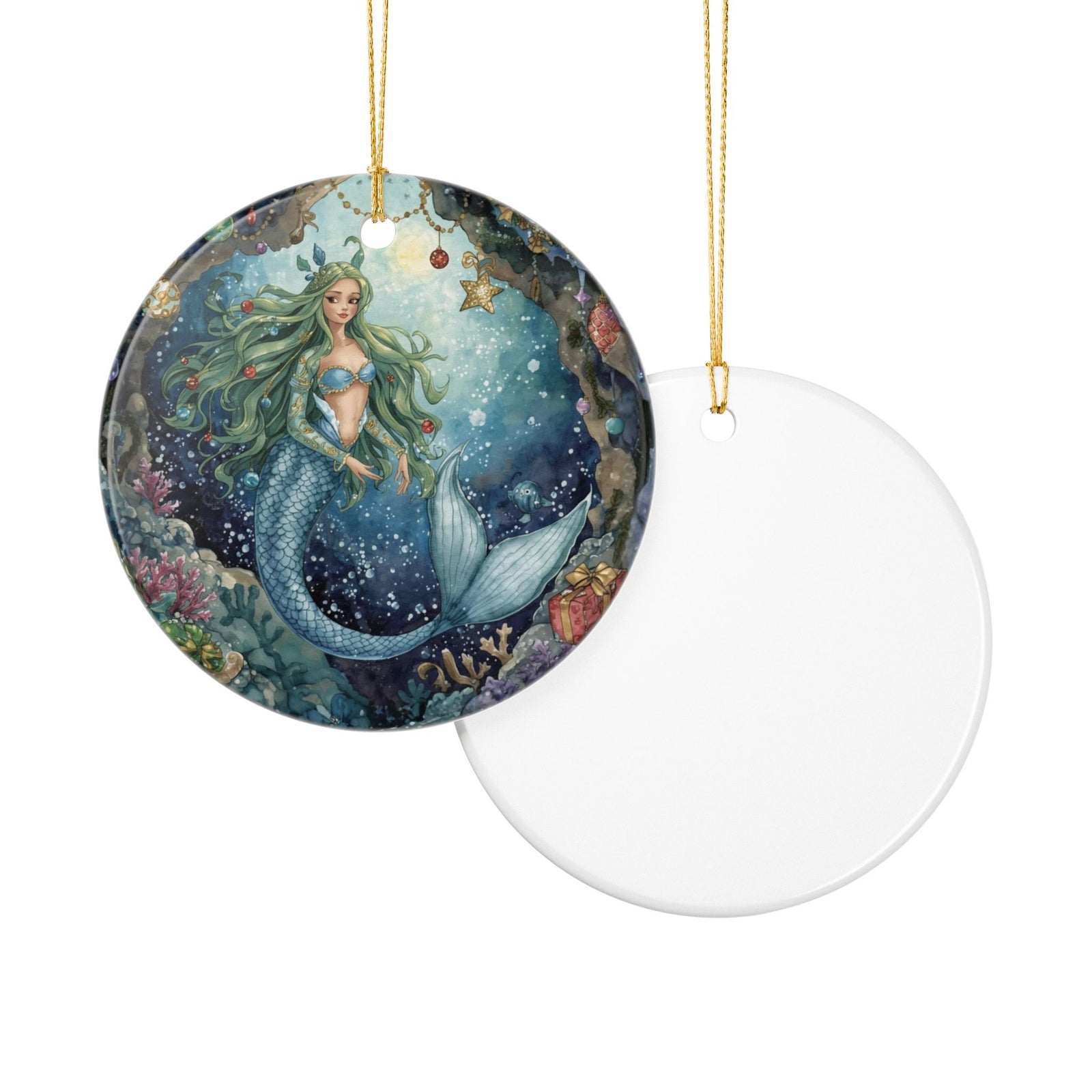 Mermaid Dreaming Ceramic Ornament - Coastal Holiday Decoration