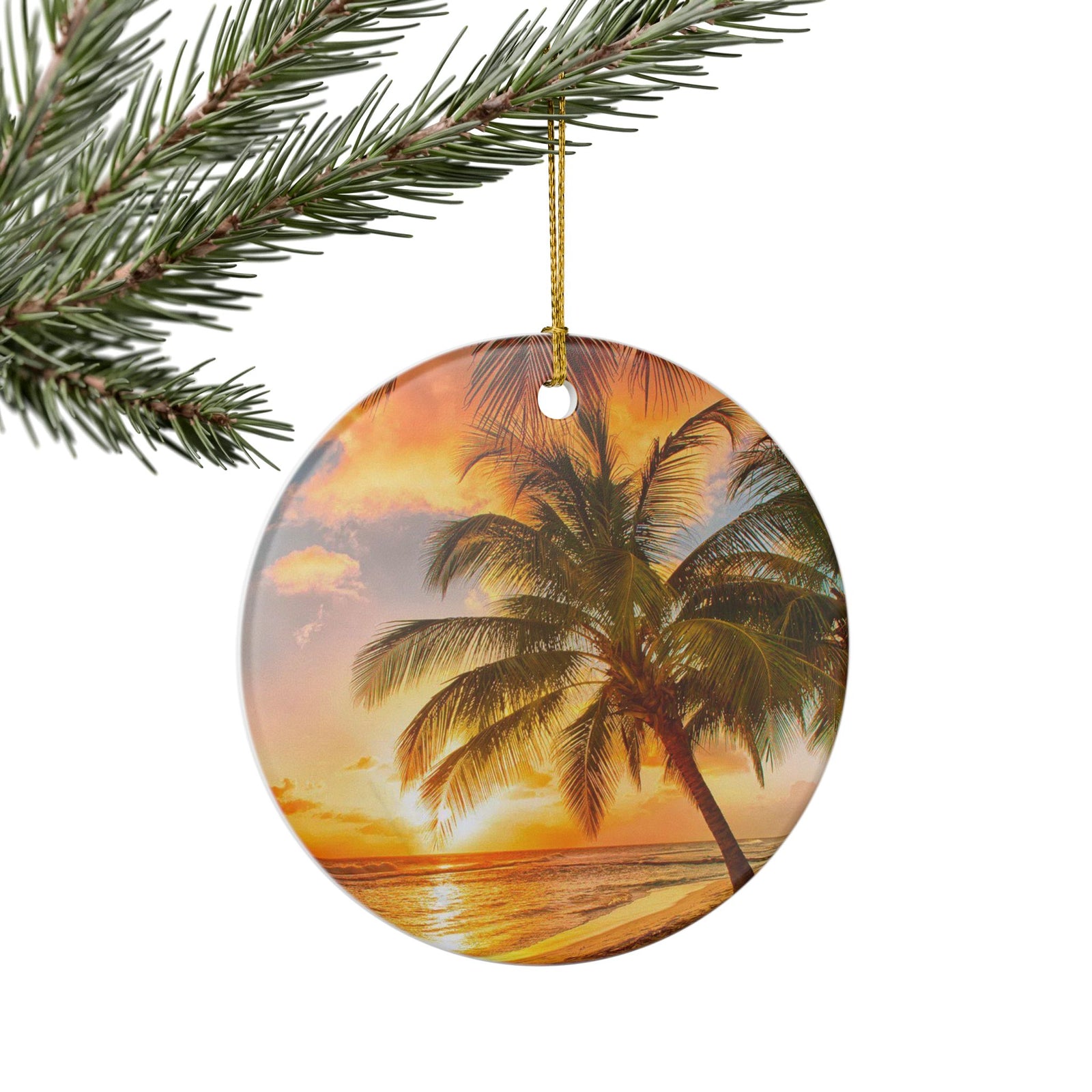 Tropical Palm Tree Ceramic Ornament – Coastal Holiday Decoration