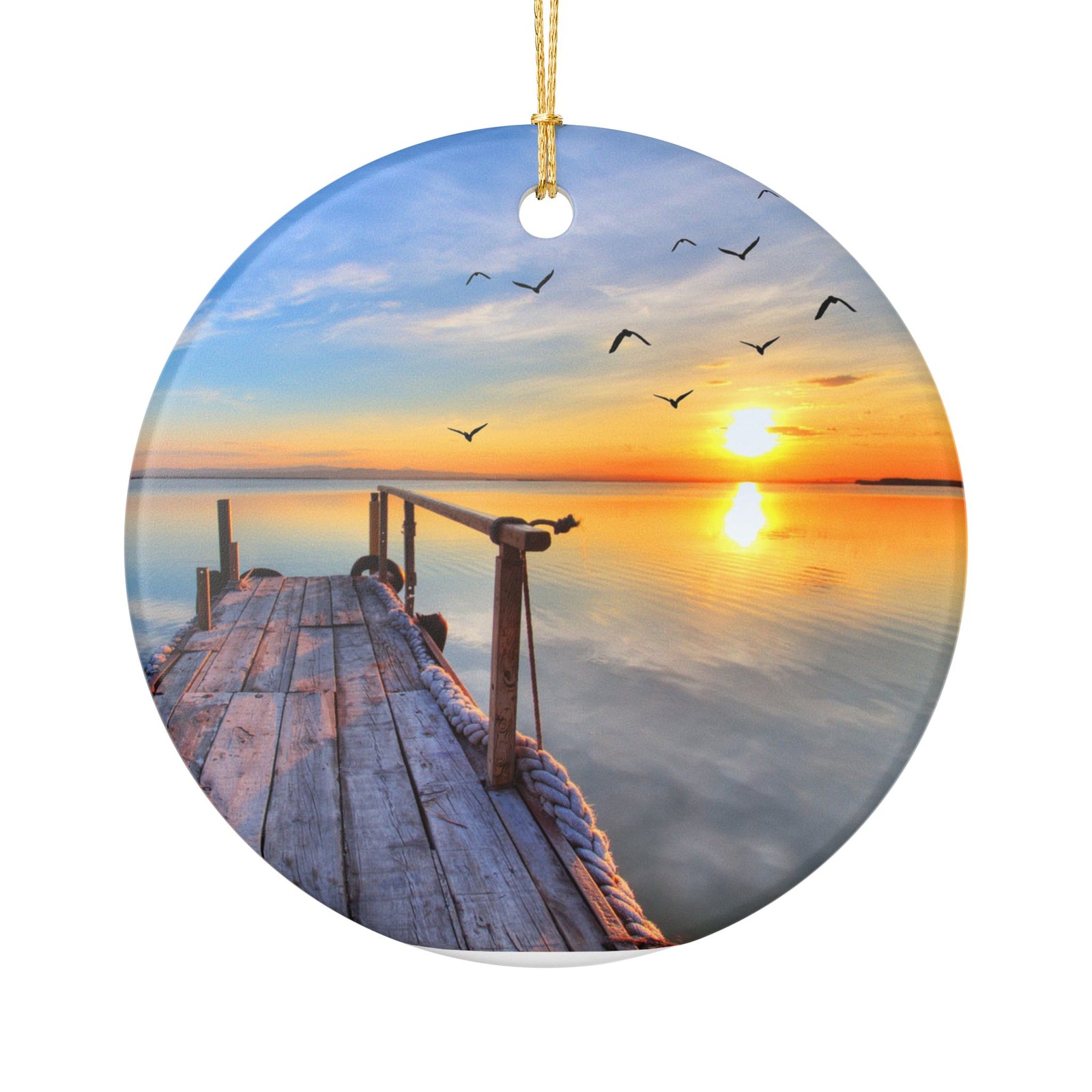 Sunrise Jetty Ceramic Ornament - Coastal Holiday Decoration