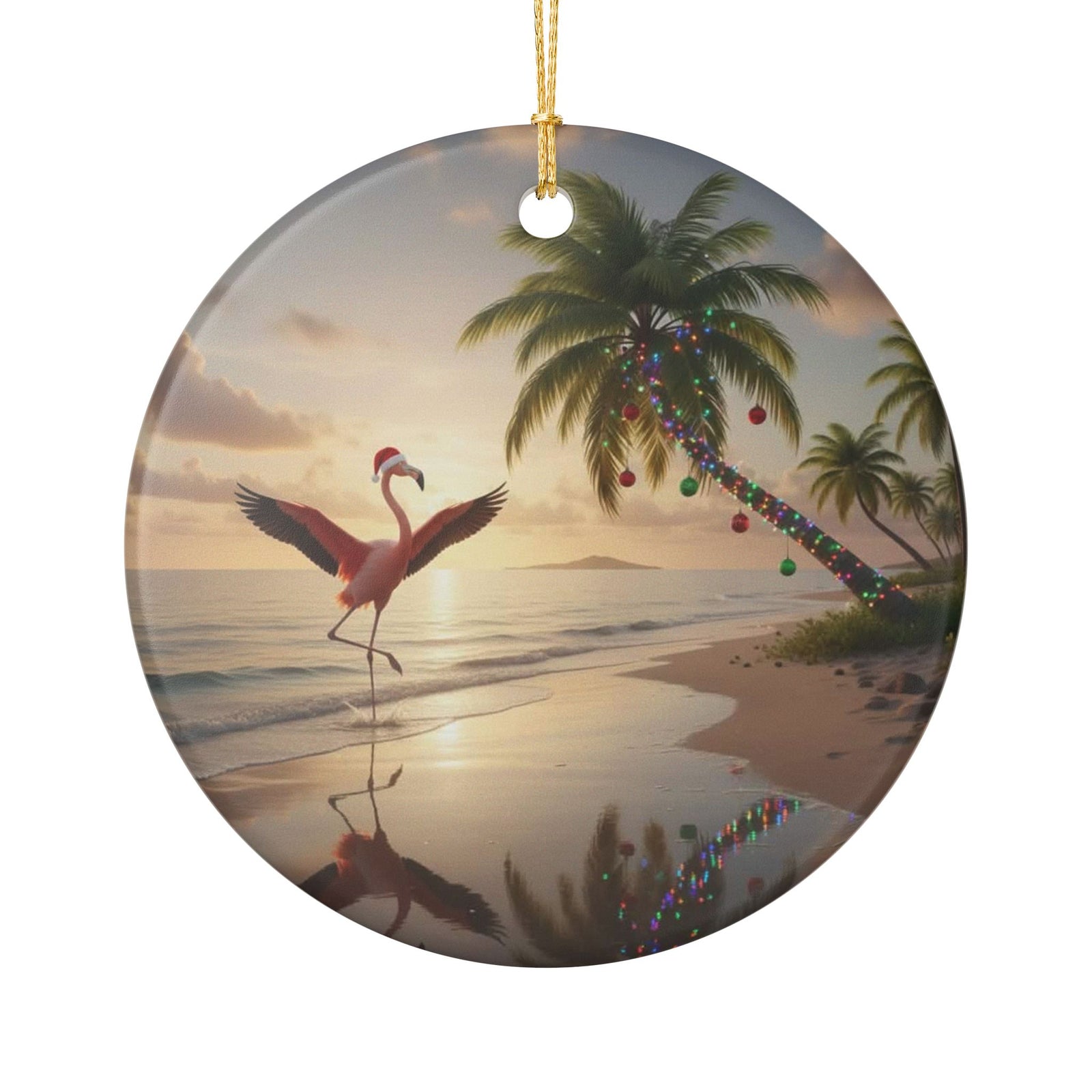 Flamingo Holidays Ceramic Ornament - Coastal Holiday Decoration