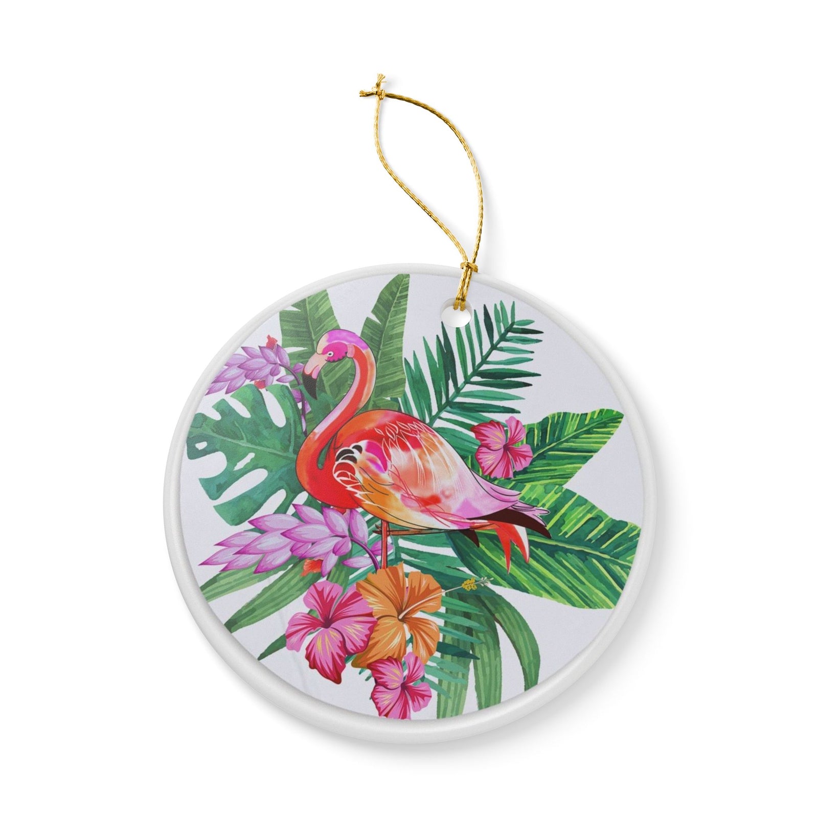 Tropical Flamingo Fantasy Ceramic Ornament - Coastal Holiday Decoration