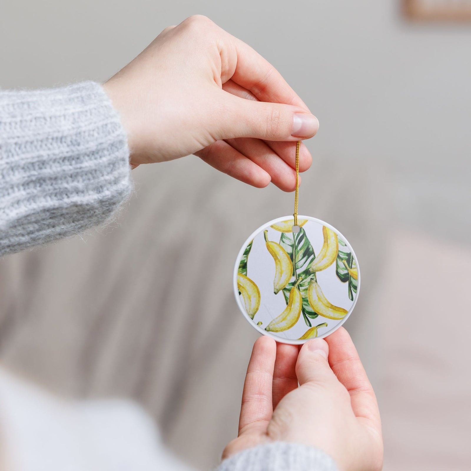 Banana Leaves Ceramic Ornament - Coastal Decoration