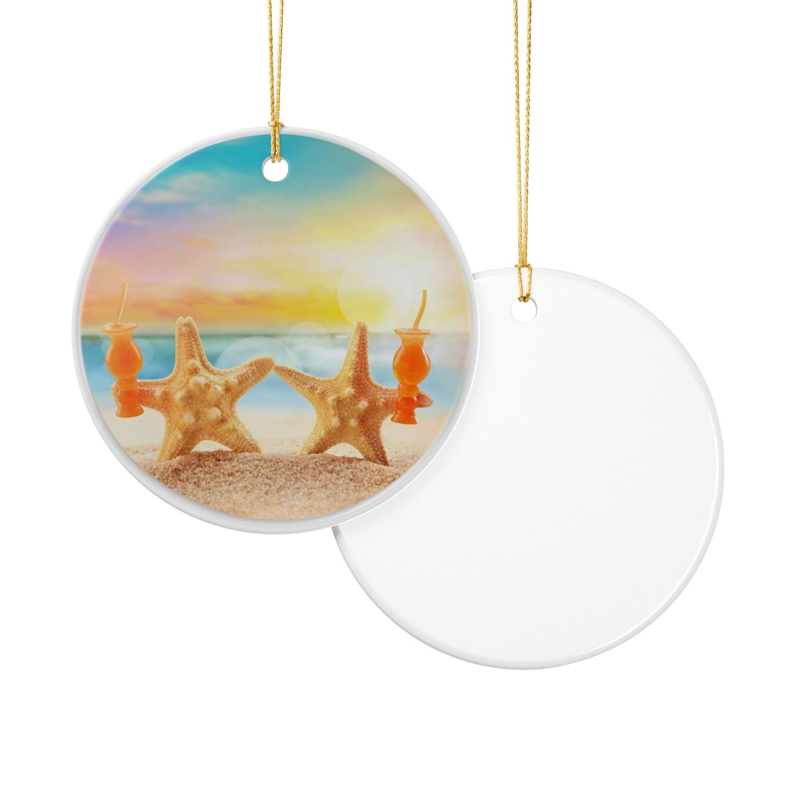 Starfish Sunset Serenade Ceramic Ornament - Coastal Holiday Decoration