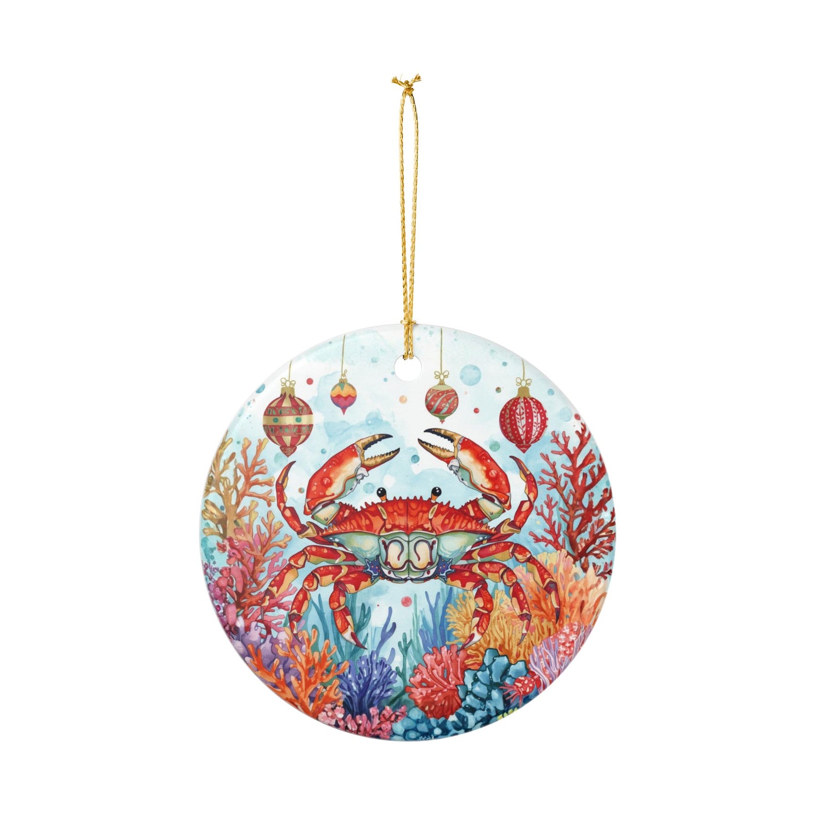 Red Crab Ceramic Ornament - Coastal Holiday Decoration
