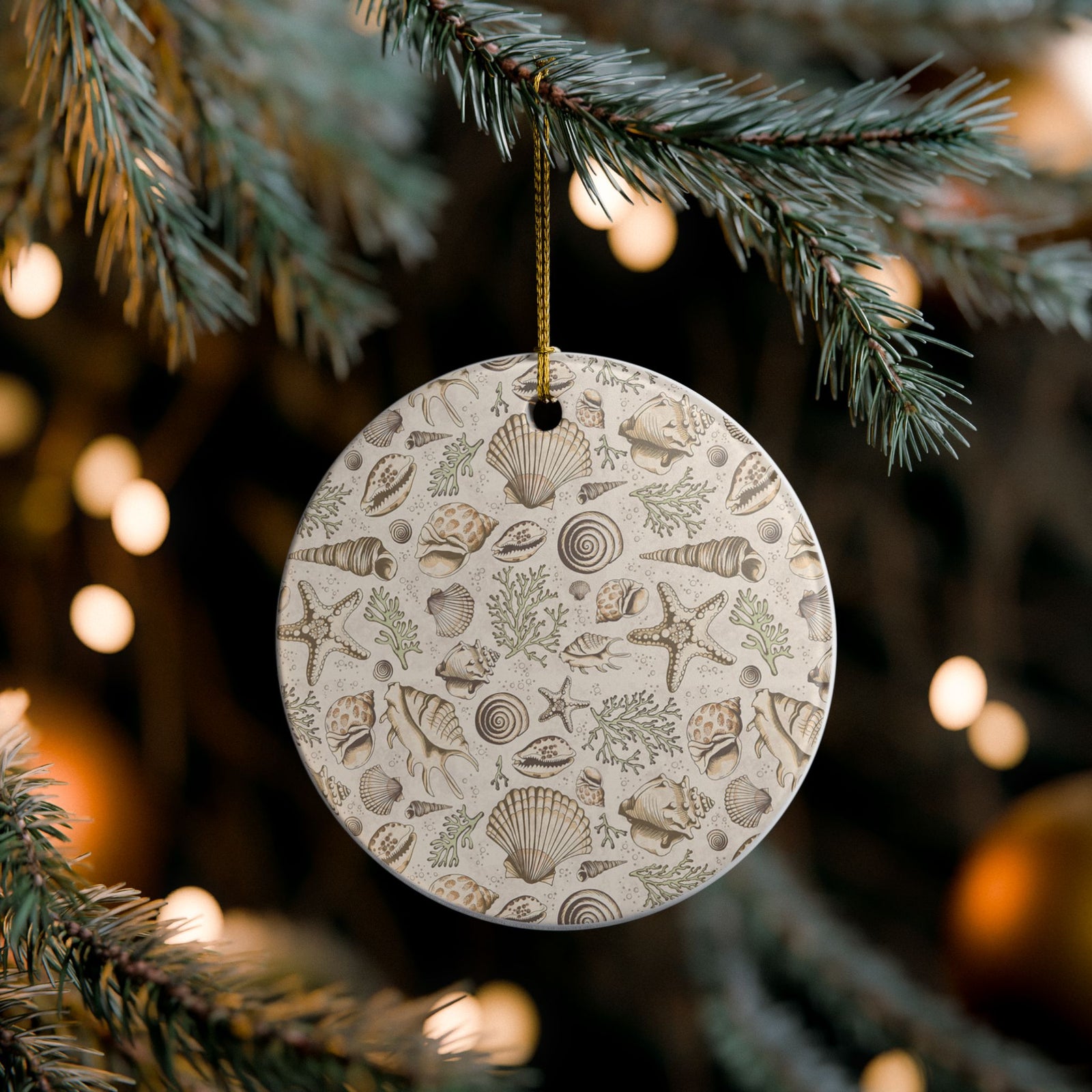 Seashells Ceramic Ornament - Coastal Holiday Decoration