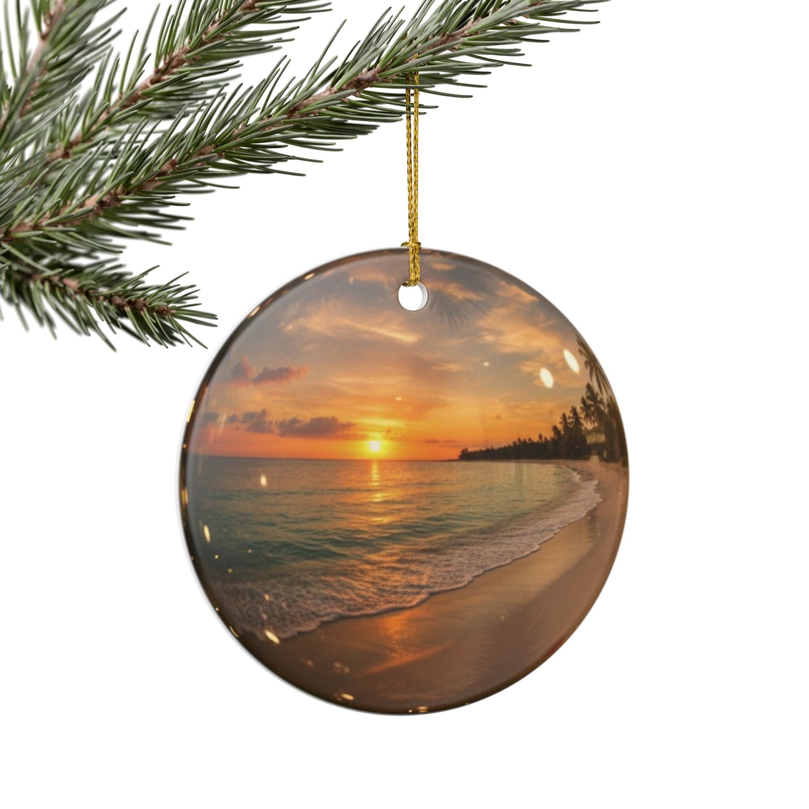 Beach Globe Ceramic Ornament - Coastal Holiday Decoration