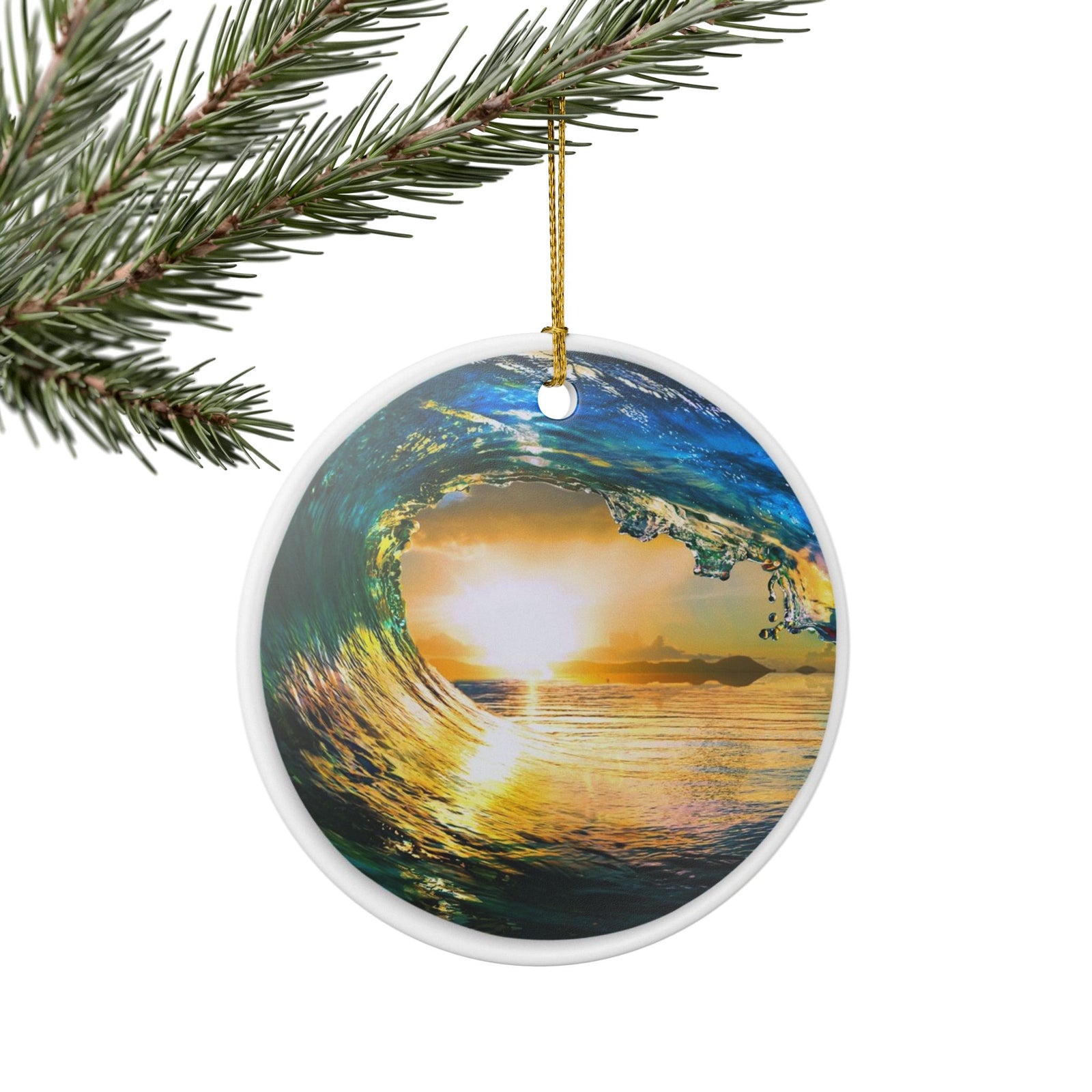 Wave's EmbraceCeramic Ornament - Coastal Holiday Decoration