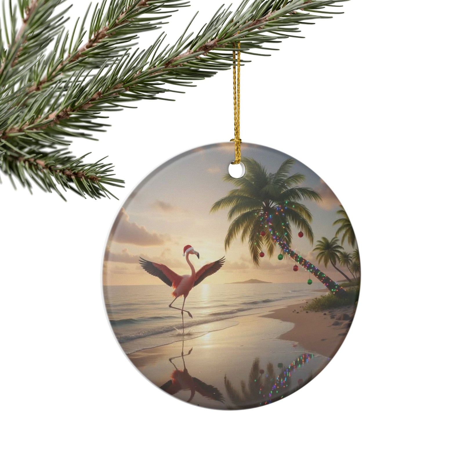 Flamingo Holidays Ceramic Ornament - Coastal Holiday Decoration