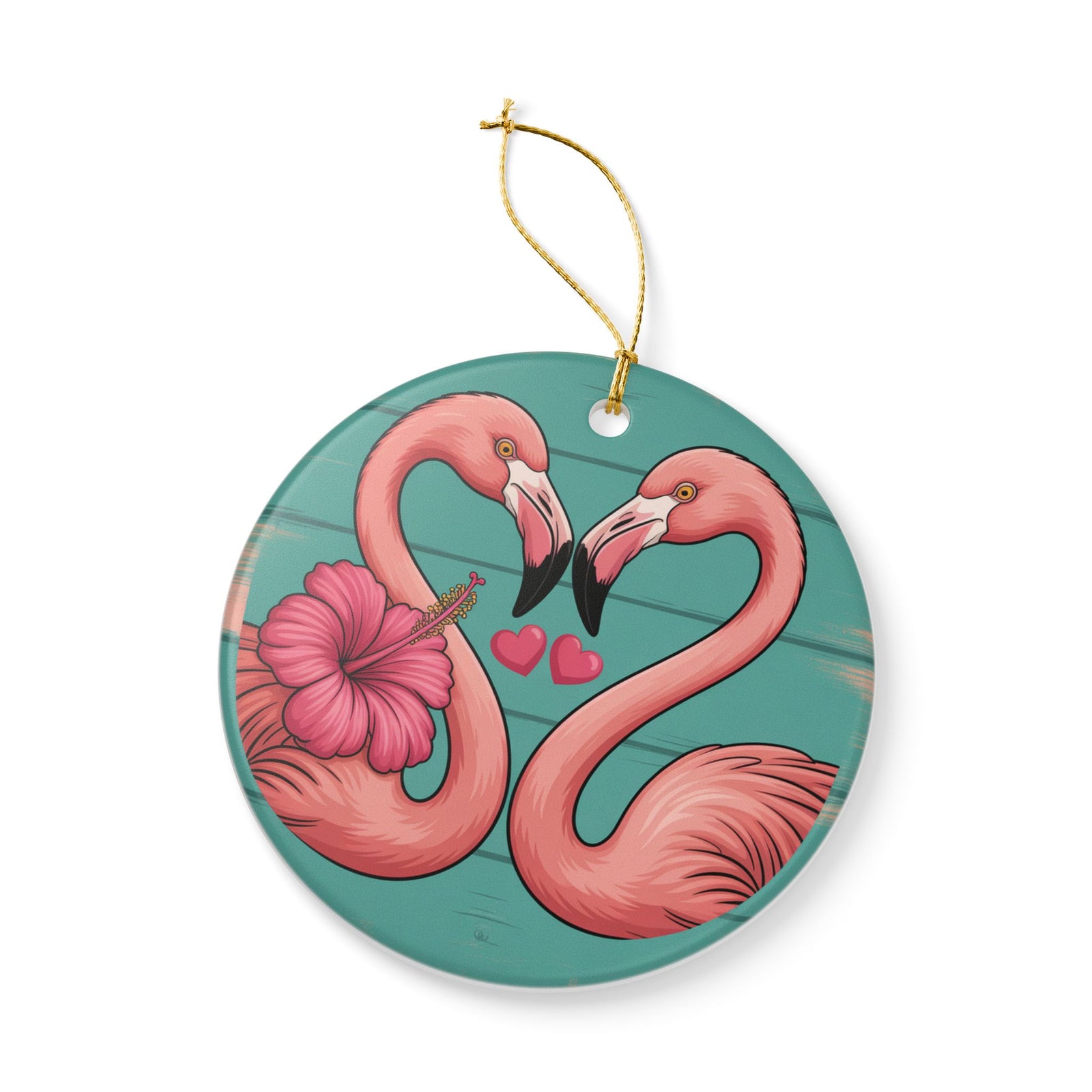 Flamingo Flower Ceramic Ornament - Coastal Holiday Decoration