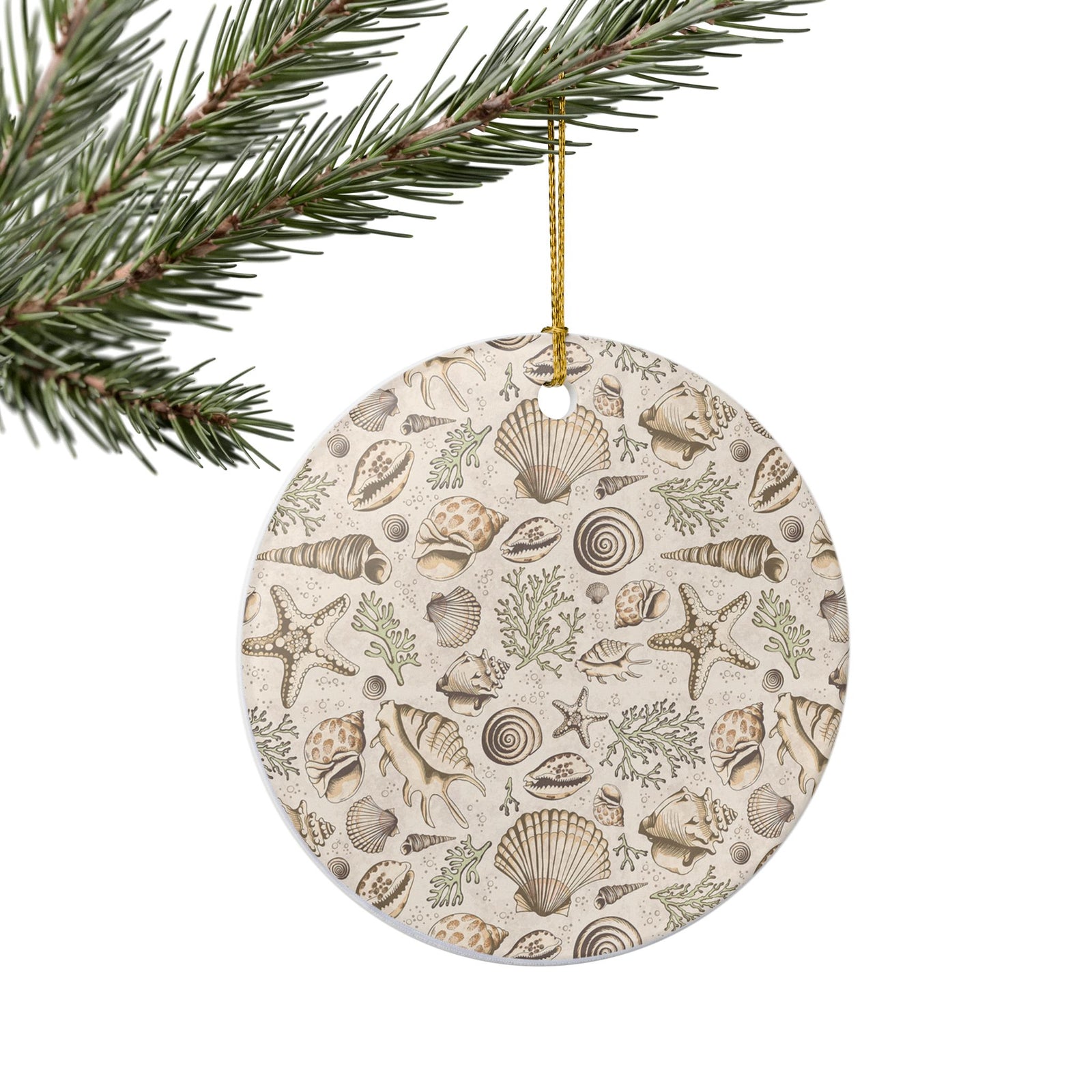 Seashells Ceramic Ornament - Coastal Holiday Decoration