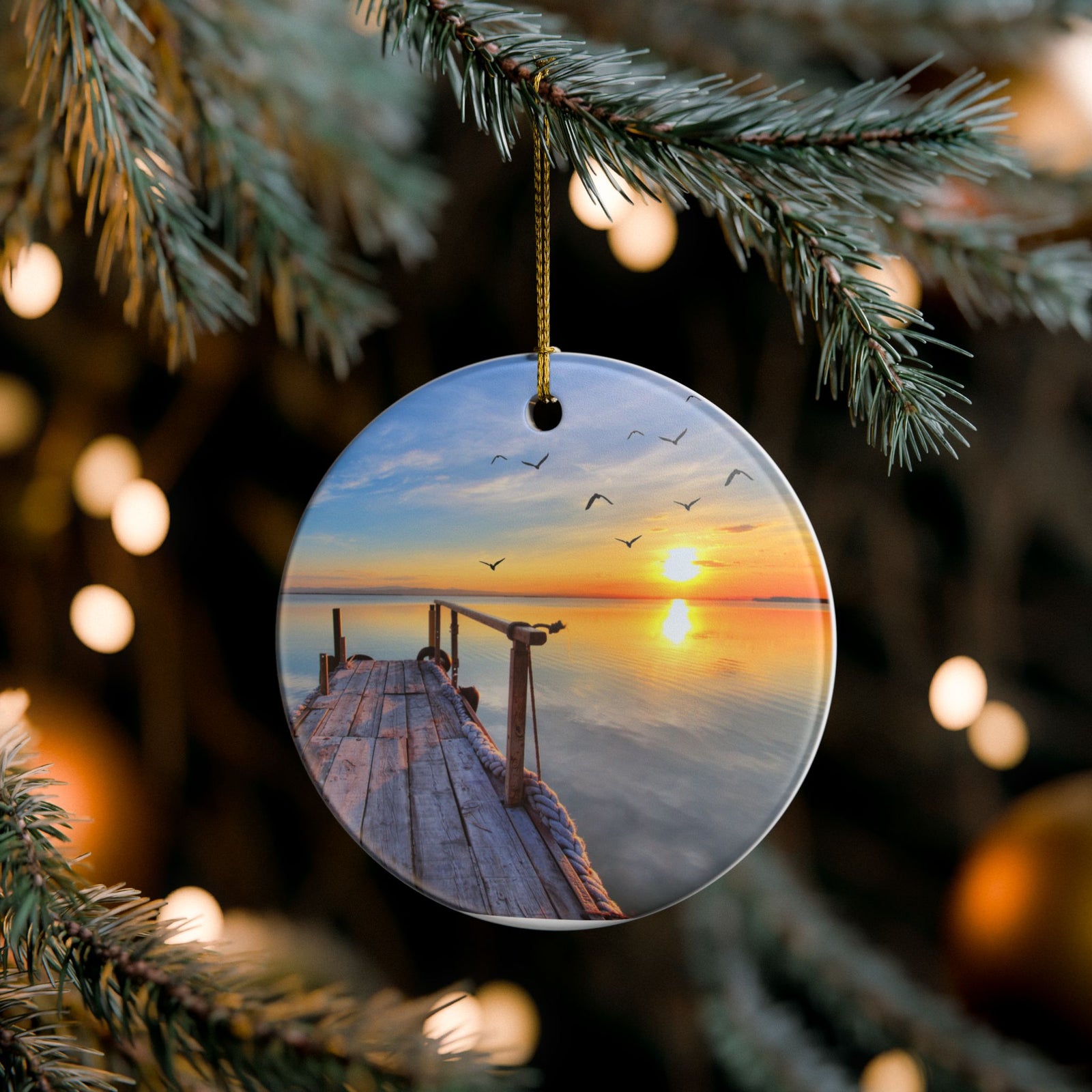 Sunrise Jetty Ceramic Ornament - Coastal Holiday Decoration