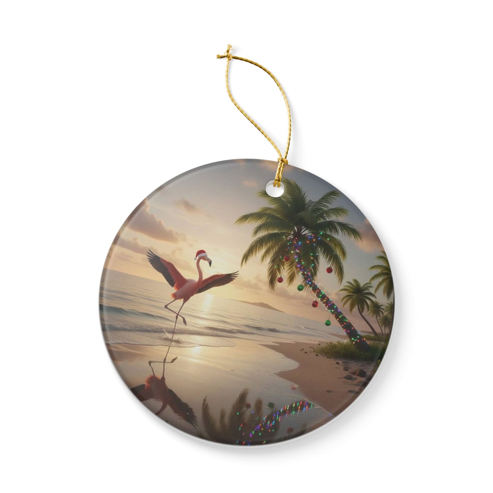 Flamingo Holidays Ceramic Ornament - Coastal Holiday Decoration