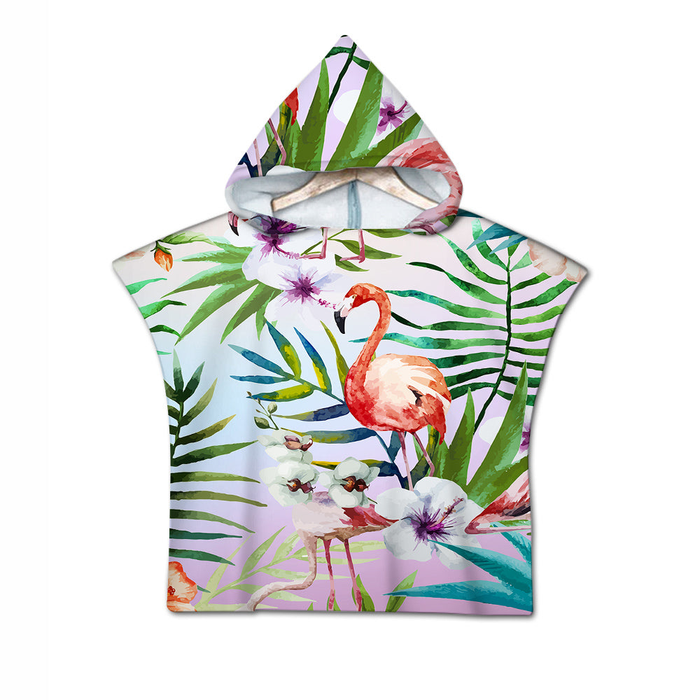 Flamingo Tropics Quick-Dry Hooded Poncho Towel