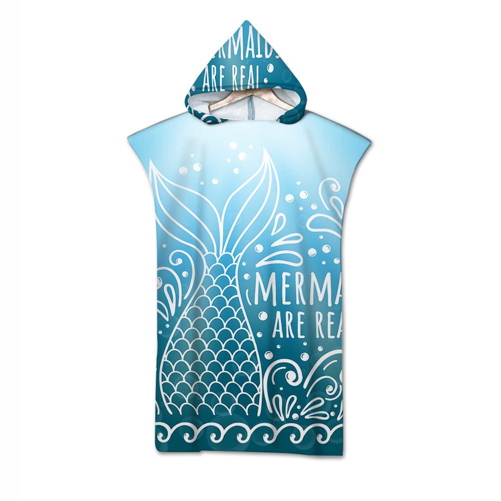 Mermaids are Real Quick-Dry Hooded Poncho Towel