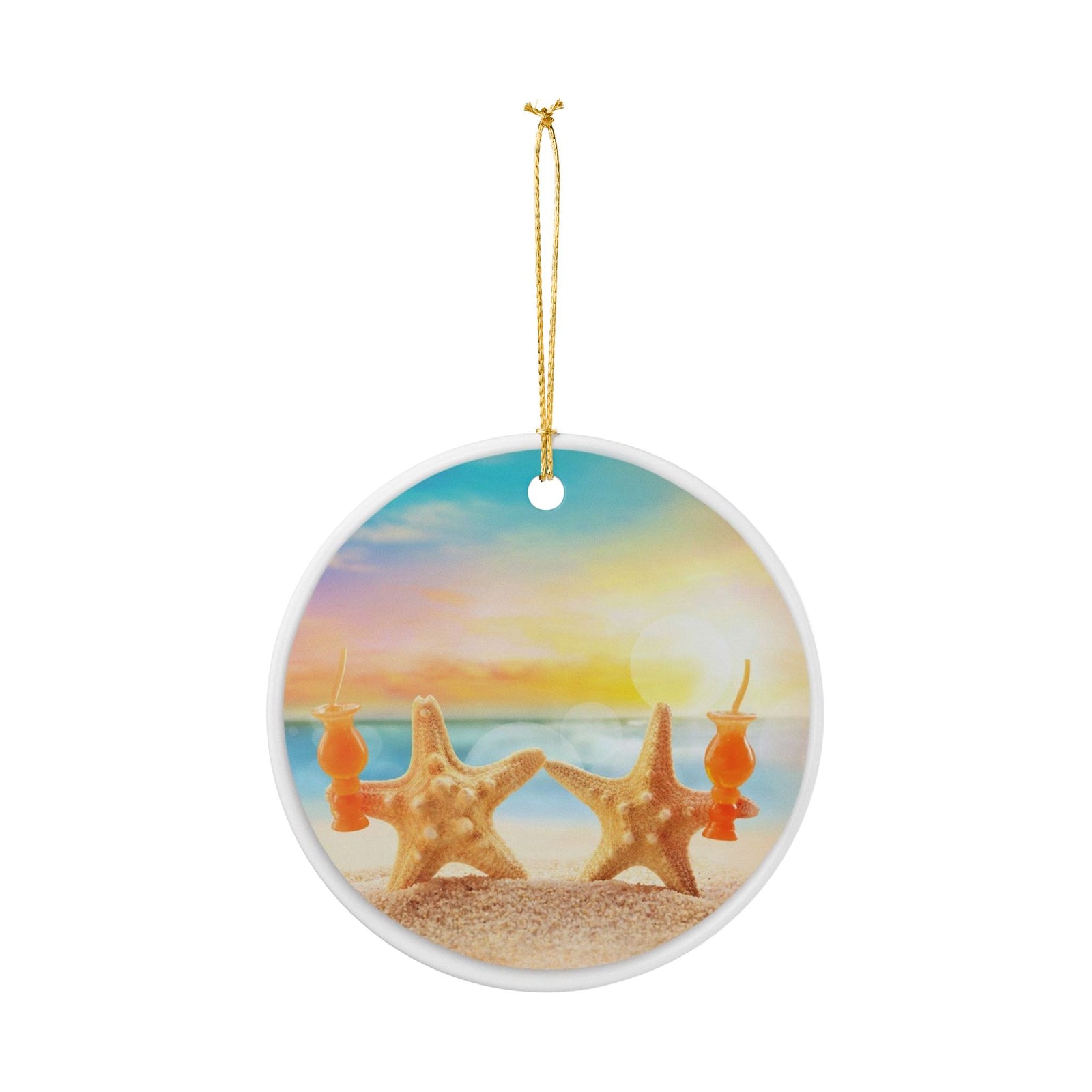 Starfish Sunset Serenade Ceramic Ornament - Coastal Holiday Decoration