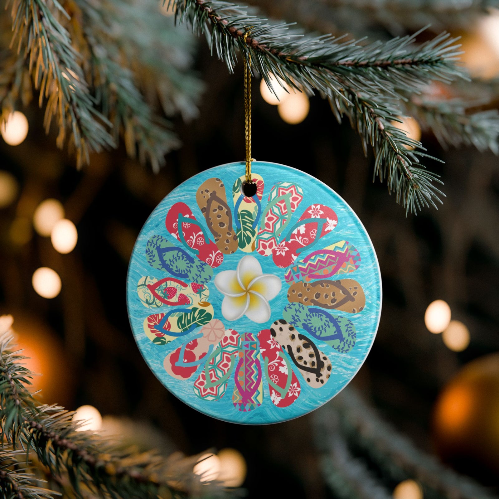 Flip Flop Flower Ceramic Ornament - Coastal Holiday Decoration