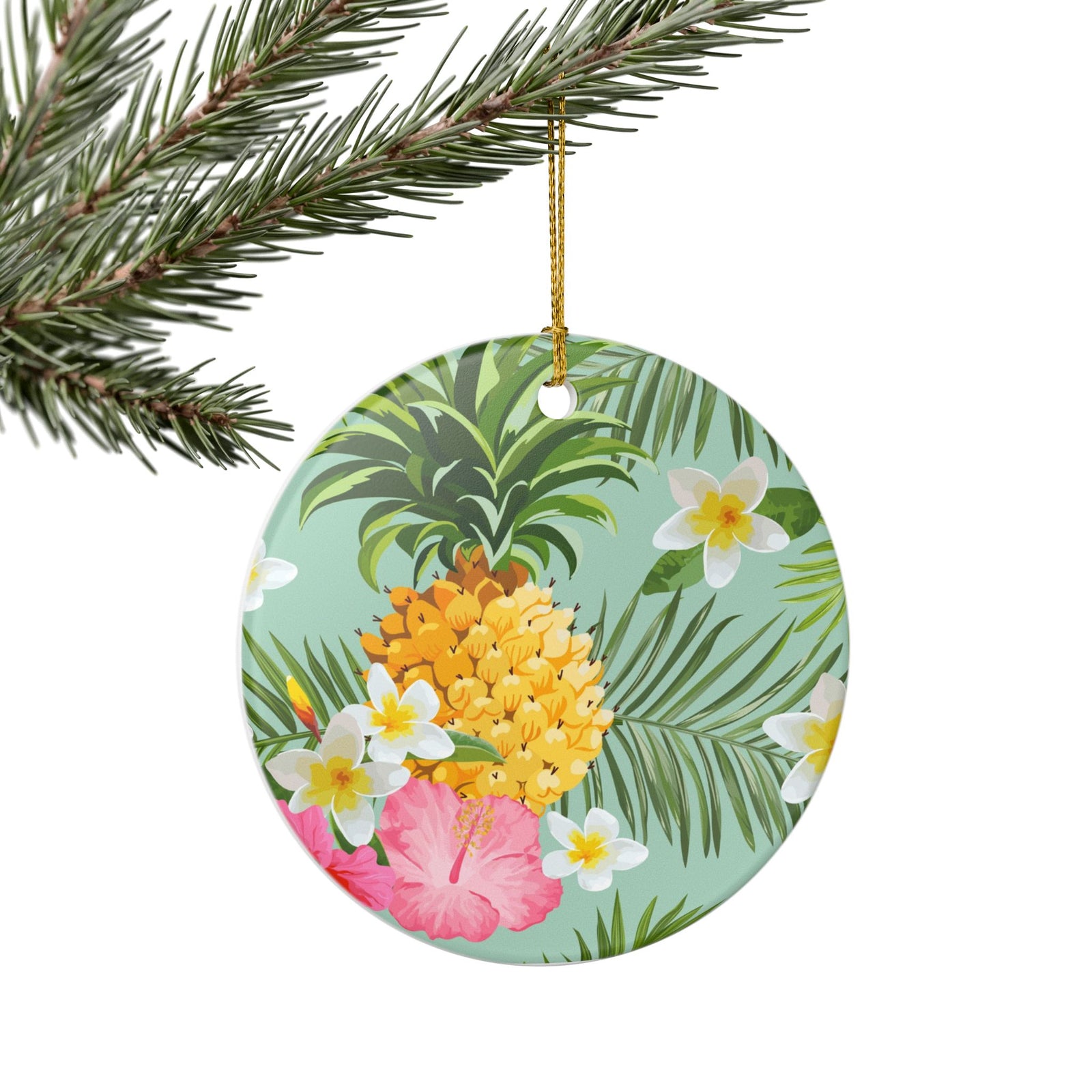 Tropical Pineapple Ceramic Ornament - Coastal Holiday Decoration