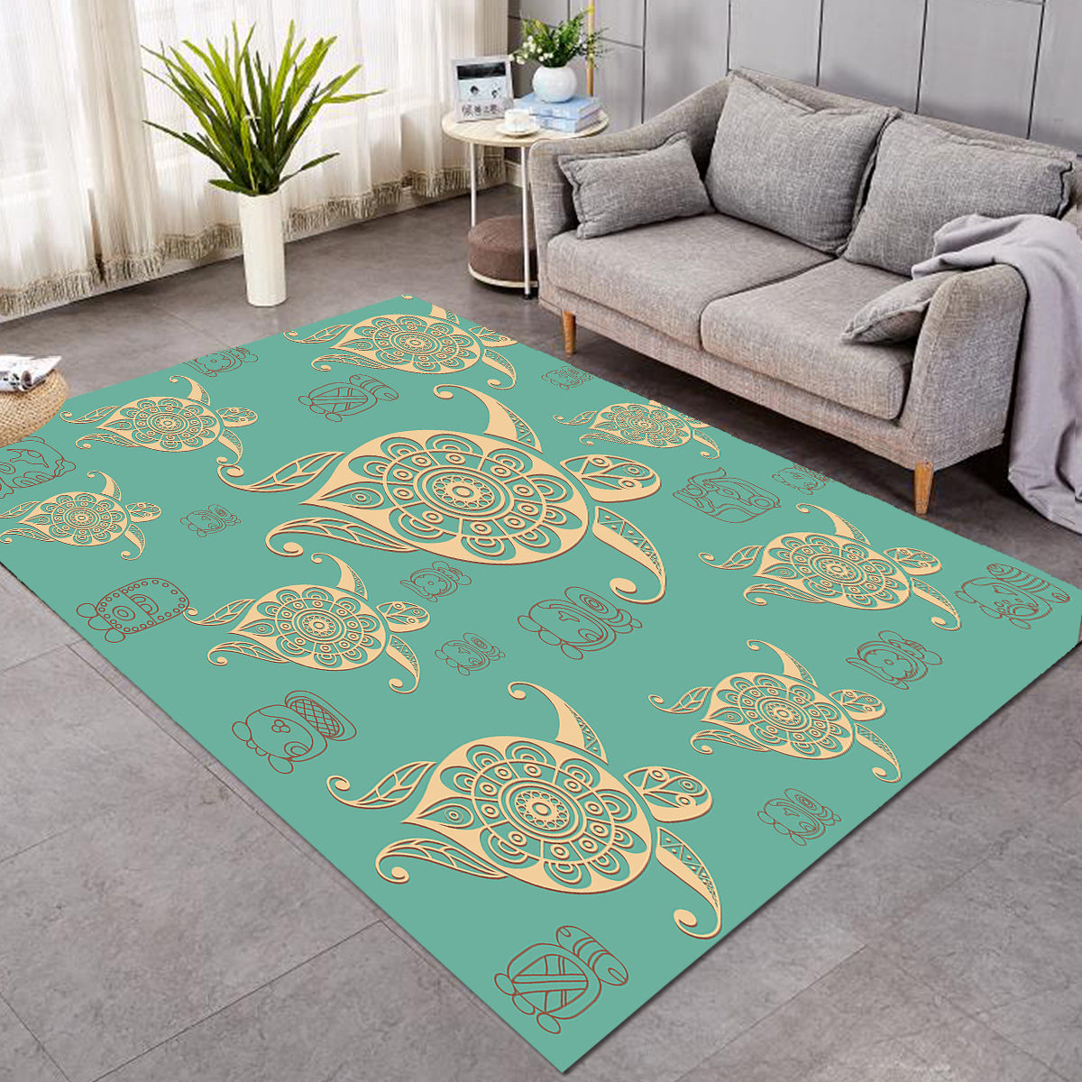 Turtles in Turquoise Area Rug