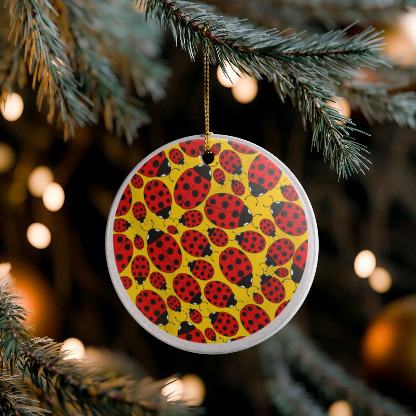 Ladybug Swarm Ceramic Ornament - Coastal Decoration
