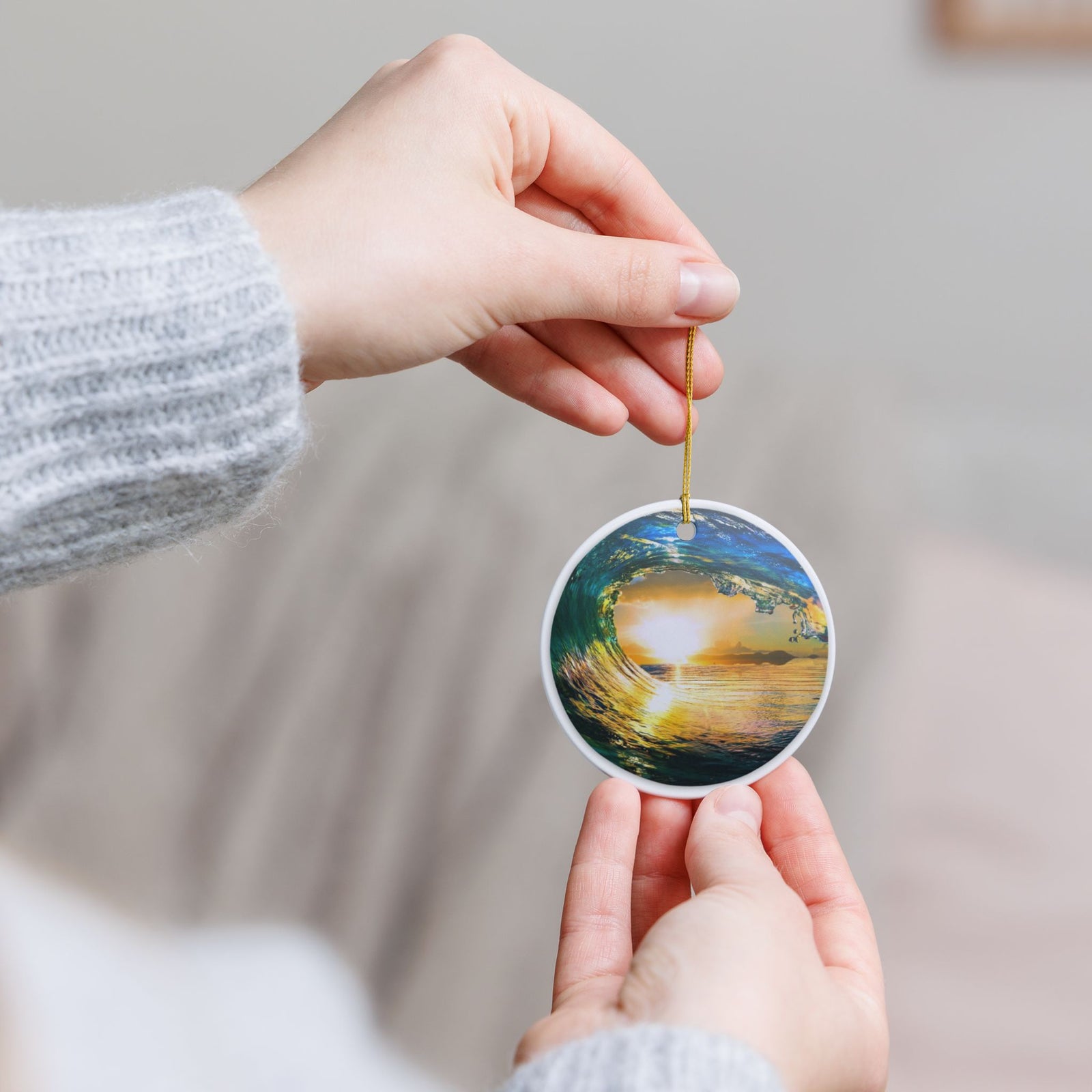 Wave's EmbraceCeramic Ornament - Coastal Holiday Decoration