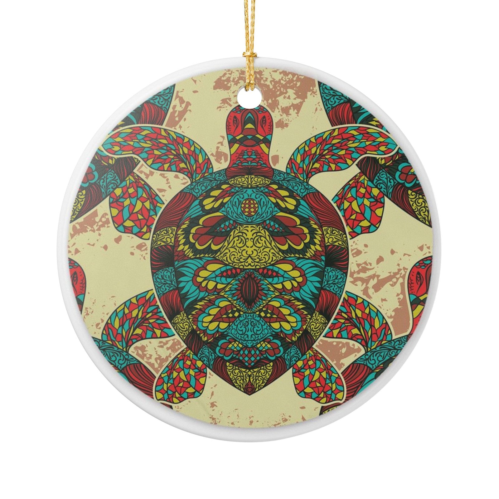 Sea Turtle Mandala Ceramic Ornament - Coastal Decoration