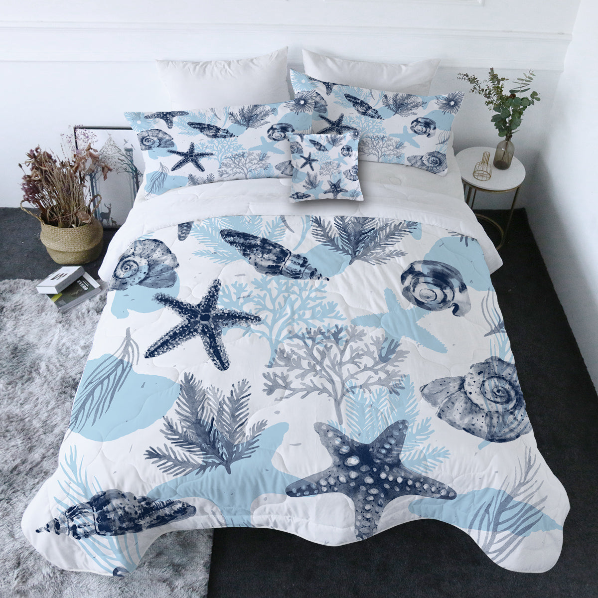 Ocean Blues Comforter with Shams and Pillow Cover