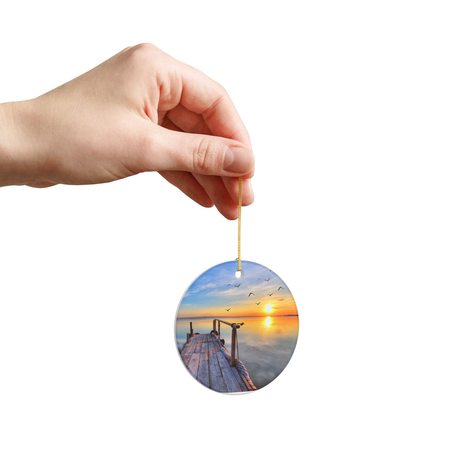 Sunrise Jetty Ceramic Ornament - Coastal Holiday Decoration