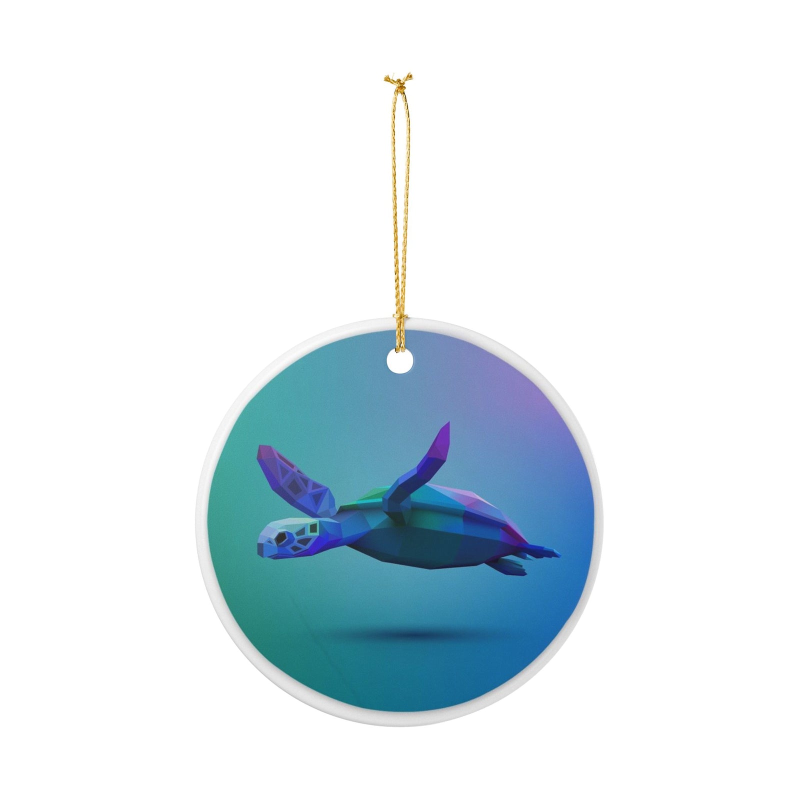 Low Poly Sea Turtle Ceramic Ornament - Coastal Decoration