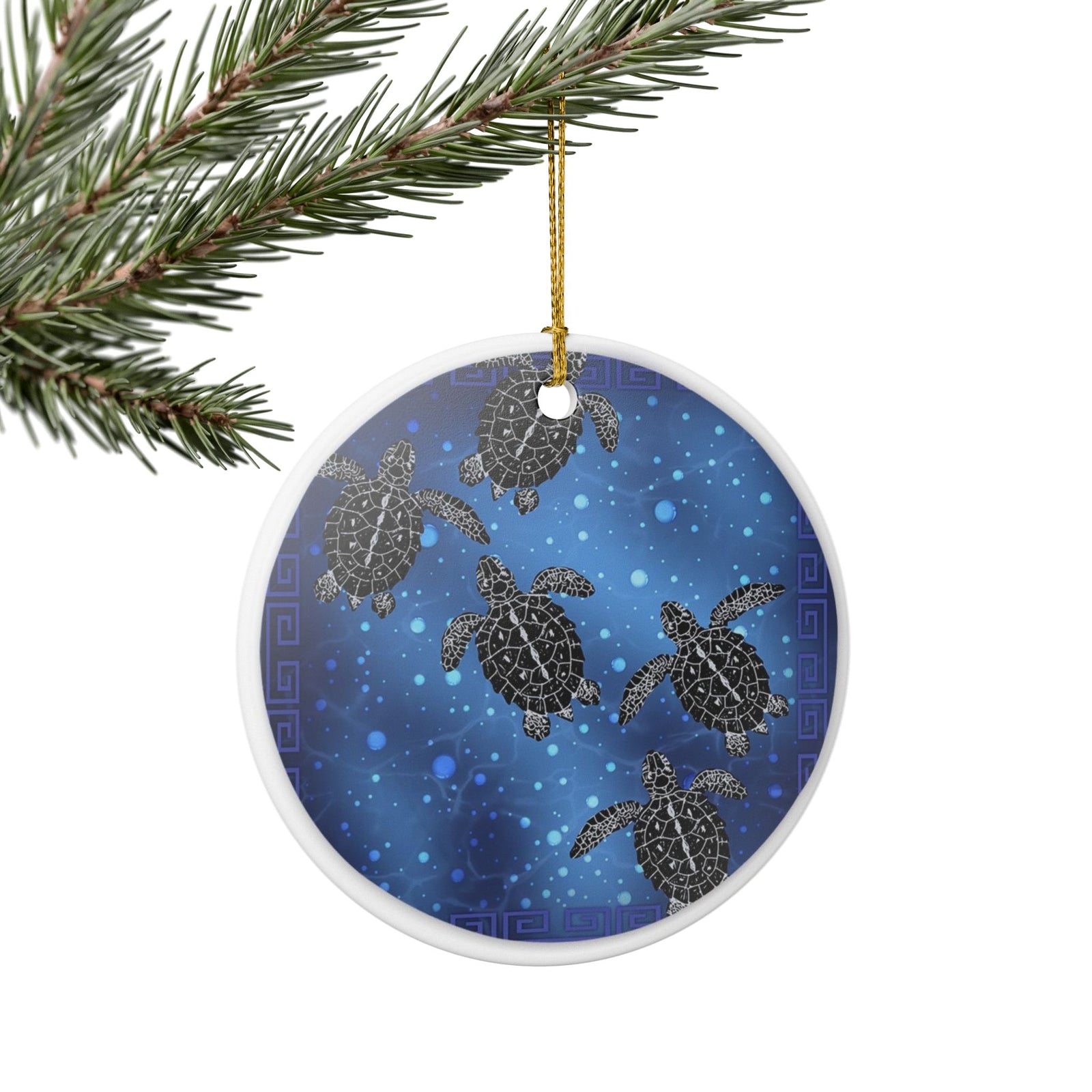 Cosmic Turtles Ceramic Ornament - Coastal Decoration