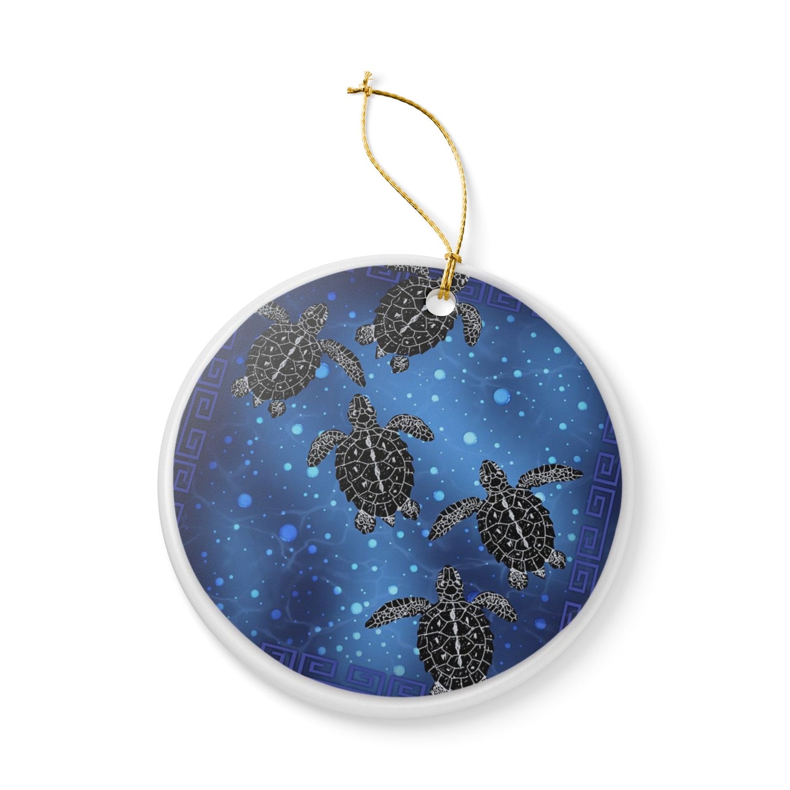 Cosmic Turtles Ceramic Ornament - Coastal Decoration