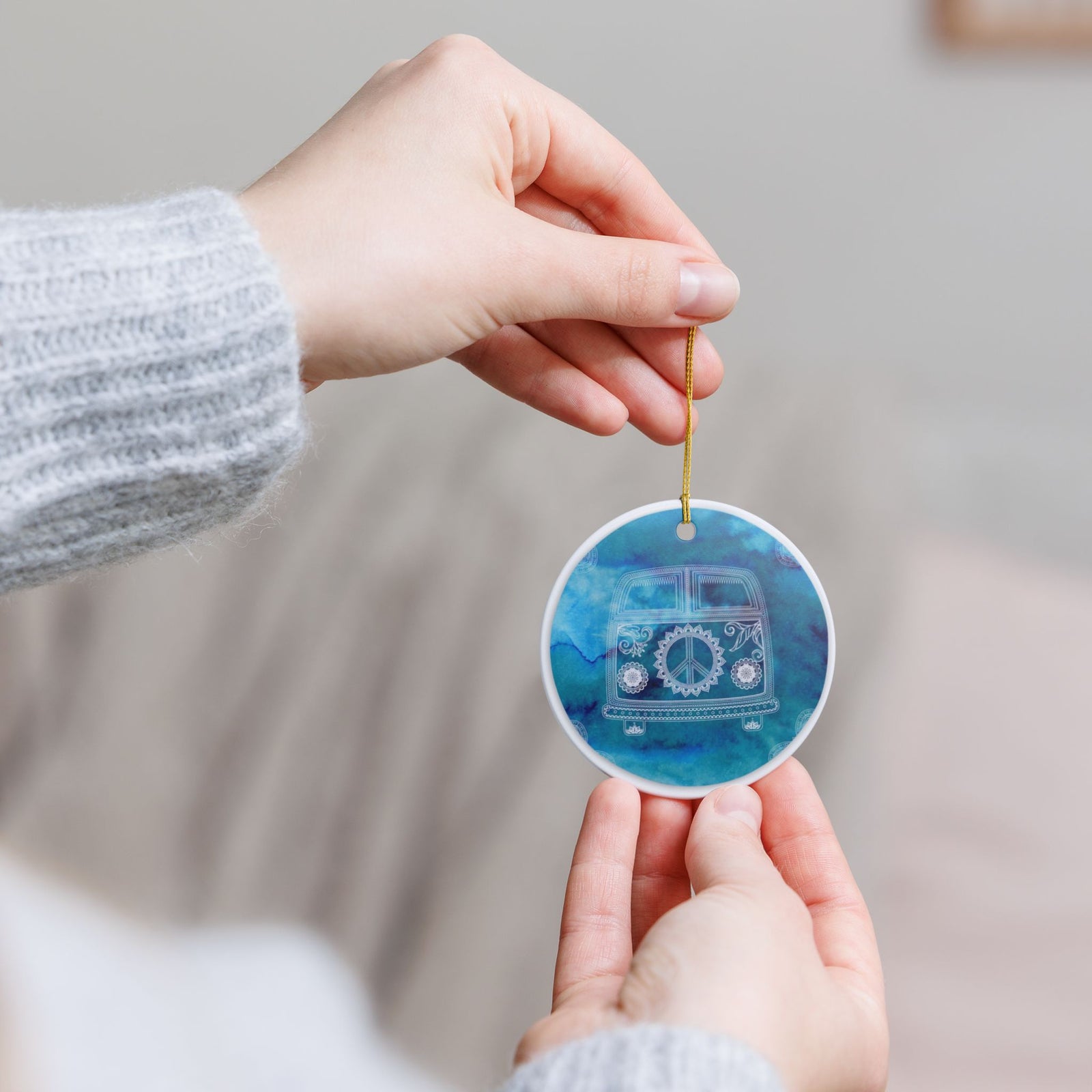 Peace Van Ceramic Ornament - Coastal Holiday Decoration