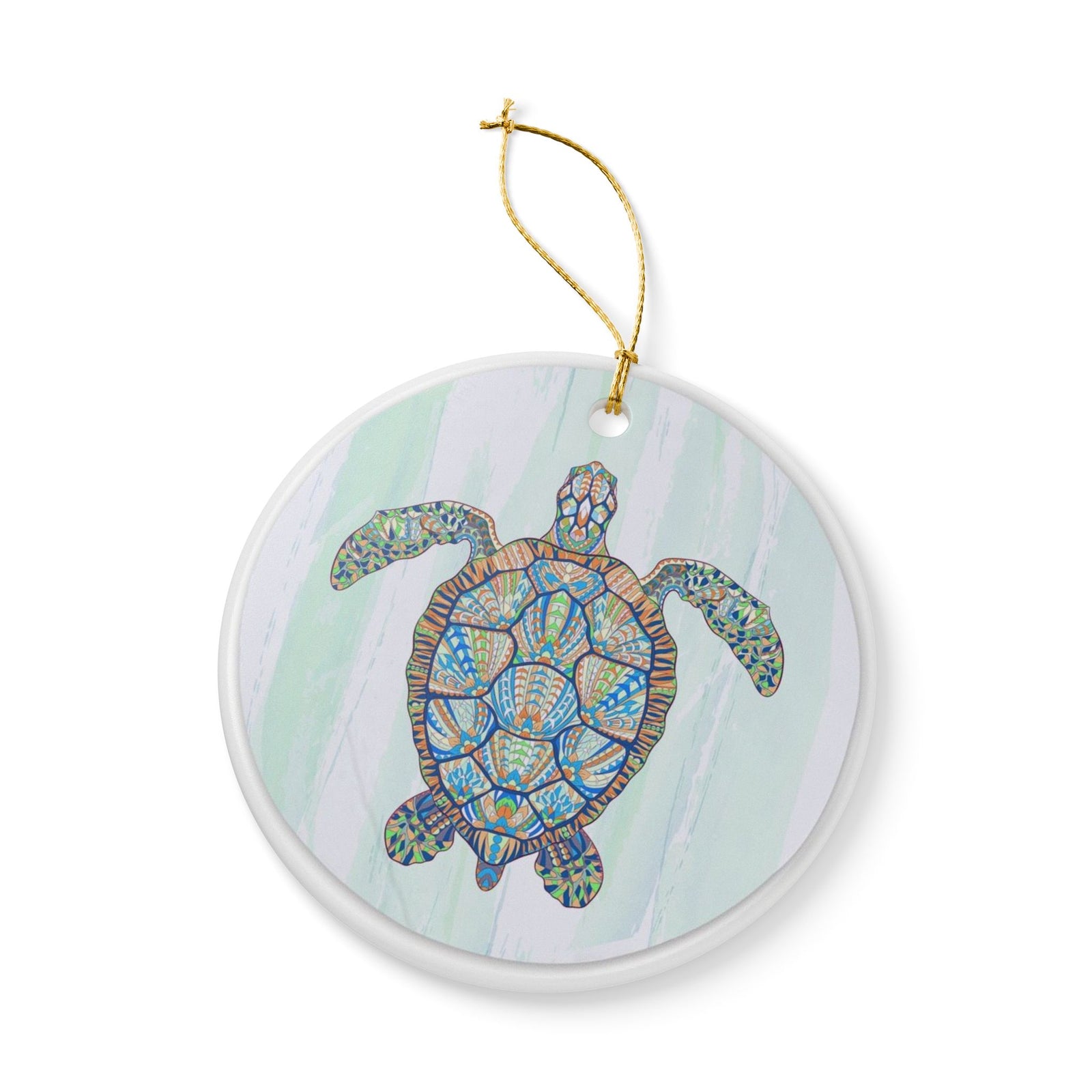 Sea Mosaic Turtle Ceramic Ornament - Coastal Decoration