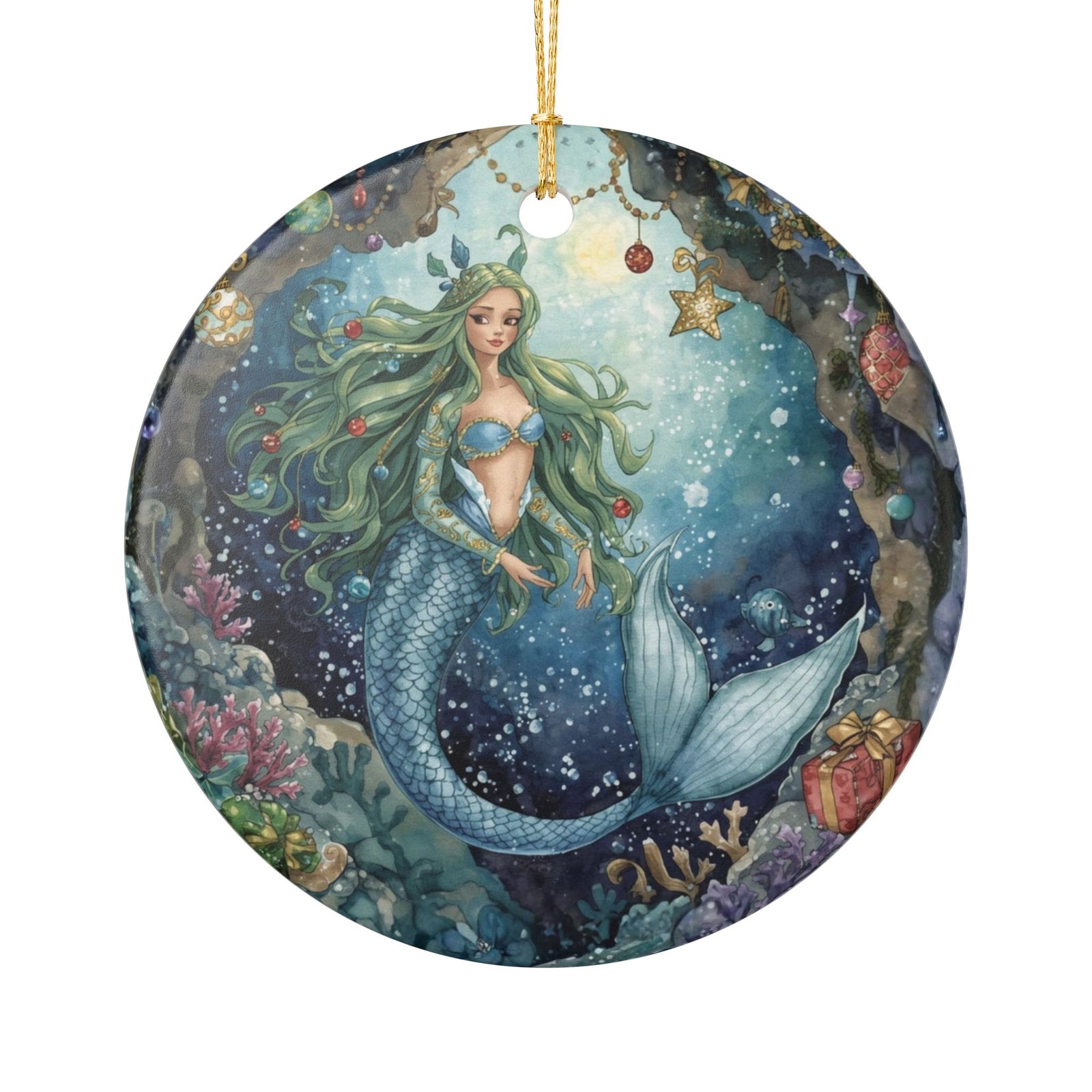 Mermaid Dreaming Ceramic Ornament - Coastal Holiday Decoration