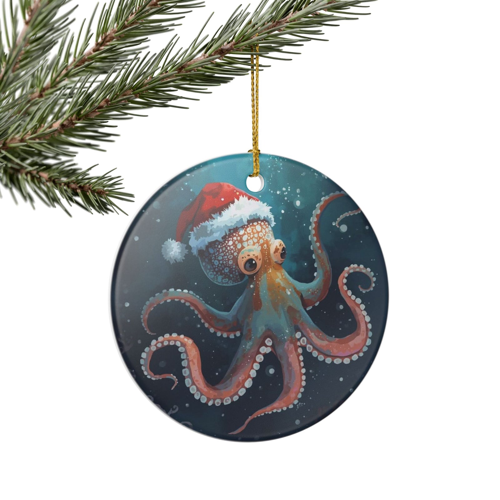 Santa-pus Ceramic Ornament - Coastal Holiday Decoration