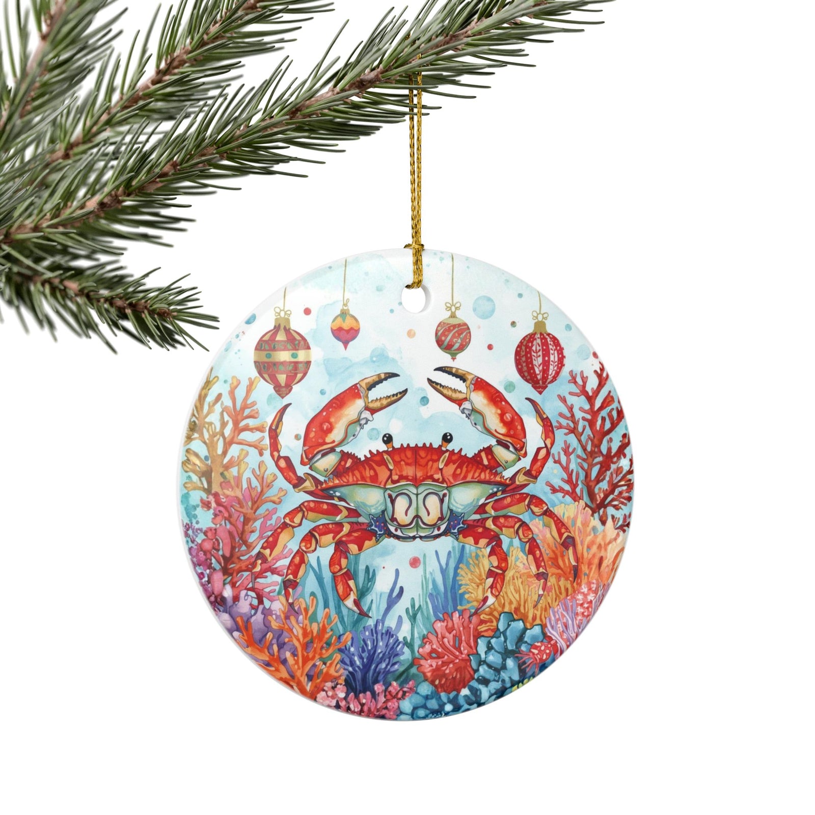 Red Crab Ceramic Ornament - Coastal Holiday Decoration
