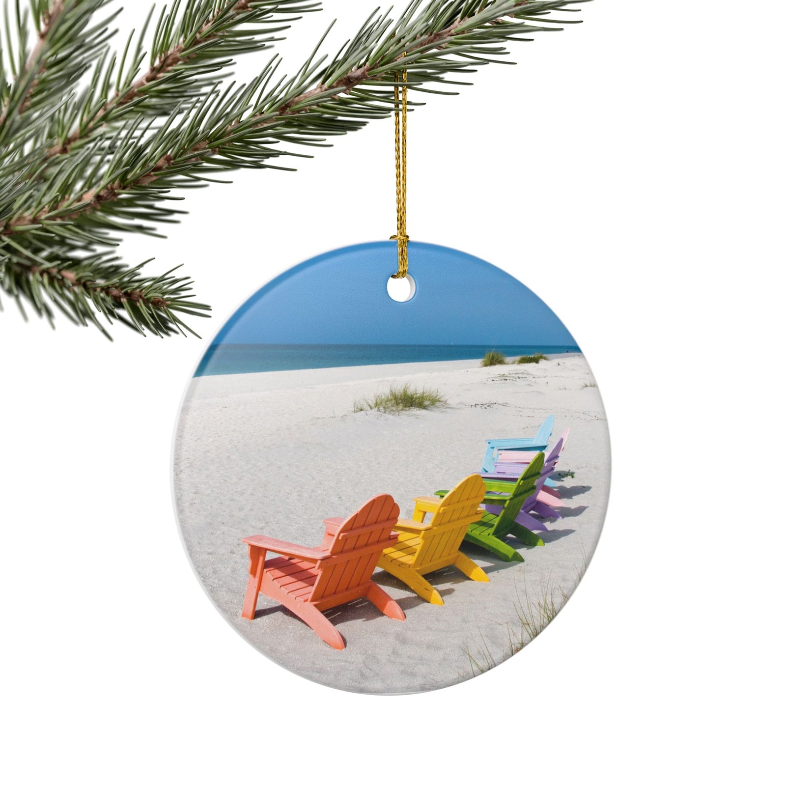 Beach Chairs Ceramic Ornament - Coastal Holiday Decoration