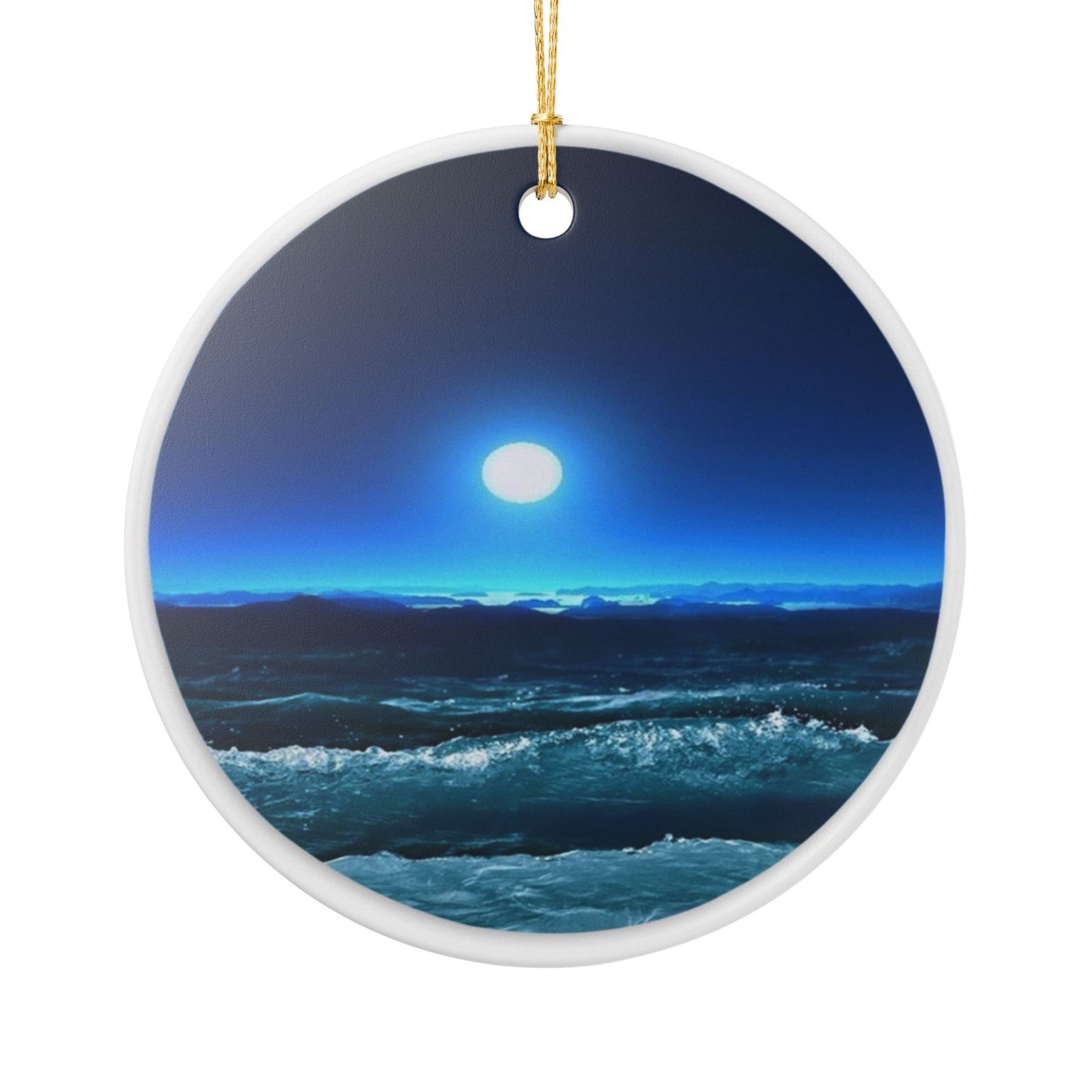 Moonlit Waves Ceramic Ornament - Coastal Holiday Decoration