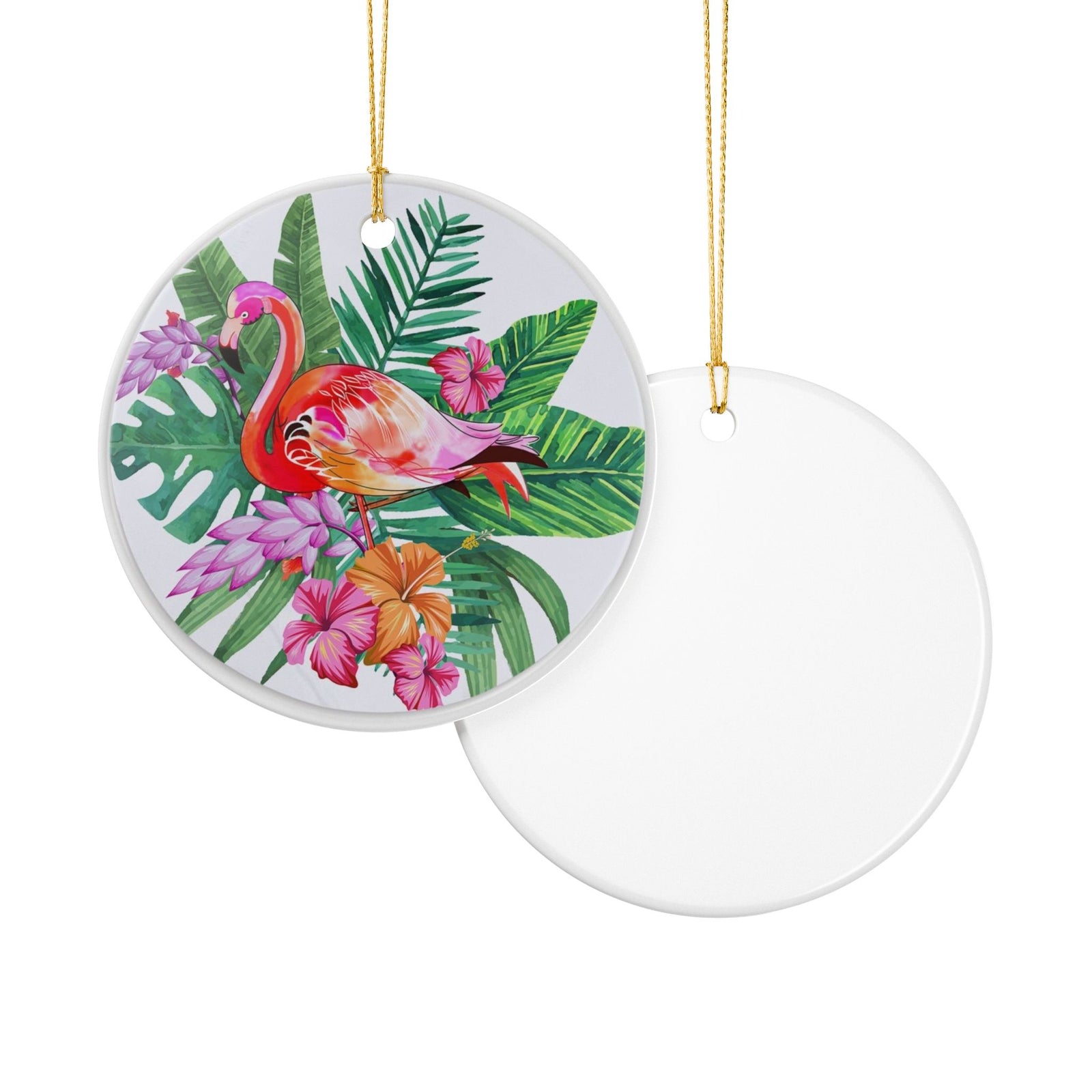 Tropical Flamingo Fantasy Ceramic Ornament - Coastal Holiday Decoration