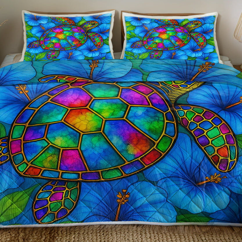 Hibiscus Sea Turtle Quilted Coverlet - Lightweight, Breathable & Super Soft