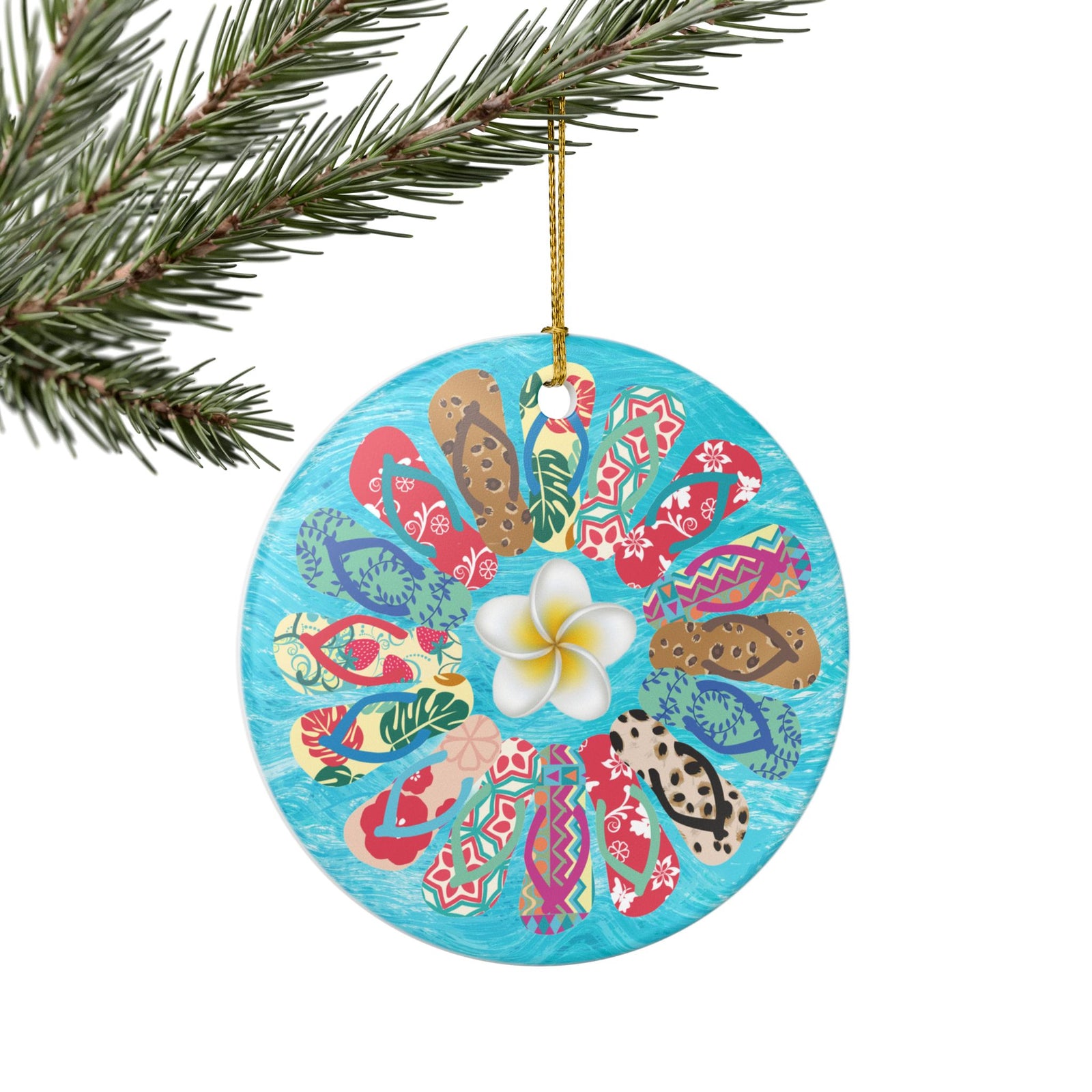 Flip Flop Flower Ceramic Ornament - Coastal Holiday Decoration